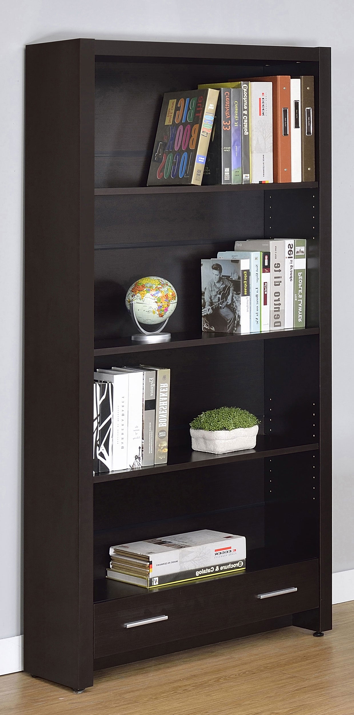 Skylar 71-inch 5-shelf Bookcase with Drawer Cappuccino-CoasterEveryday