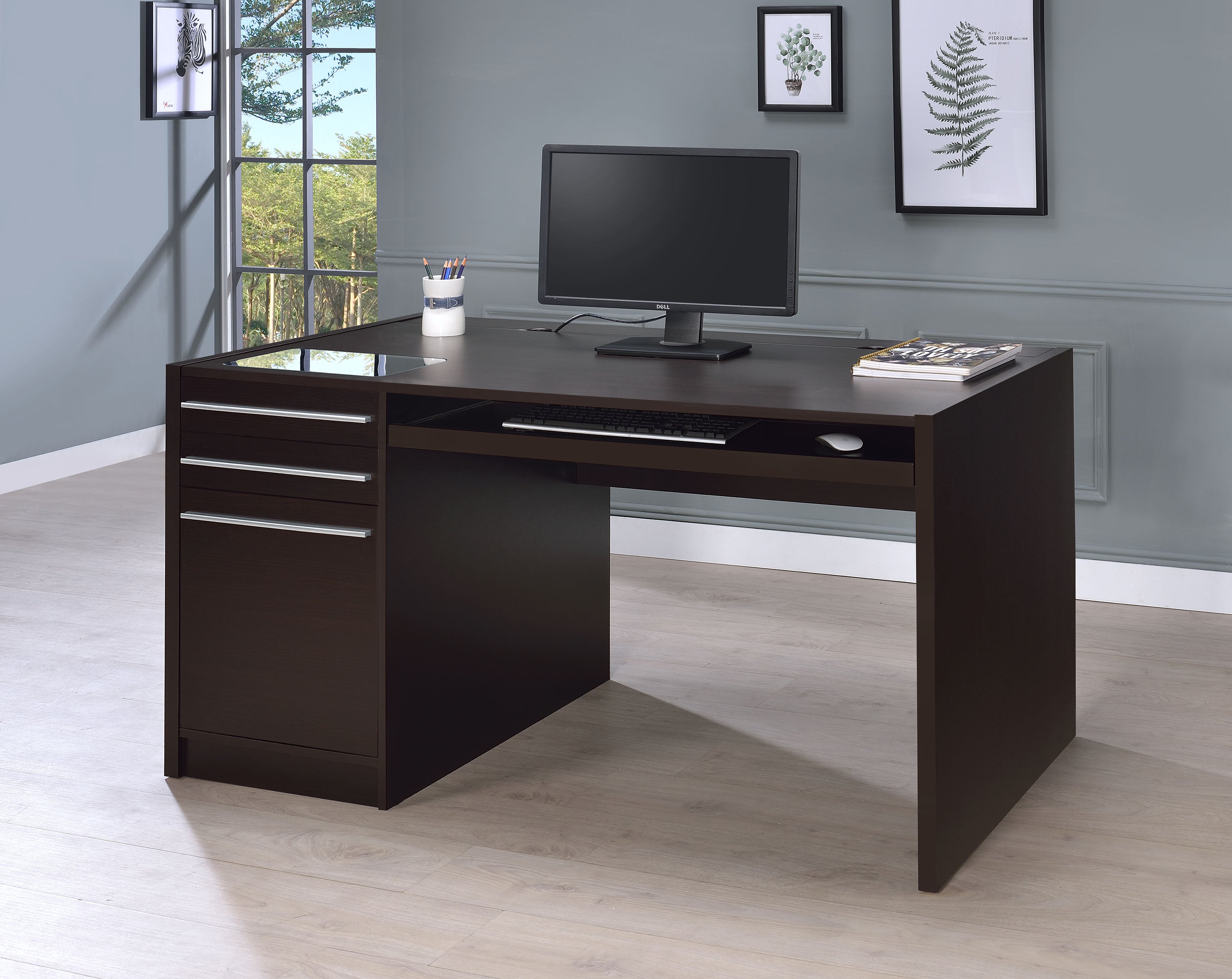 Halston 60-inch 3-drawer Office Computer Desk Cappuccino-CoasterEveryday