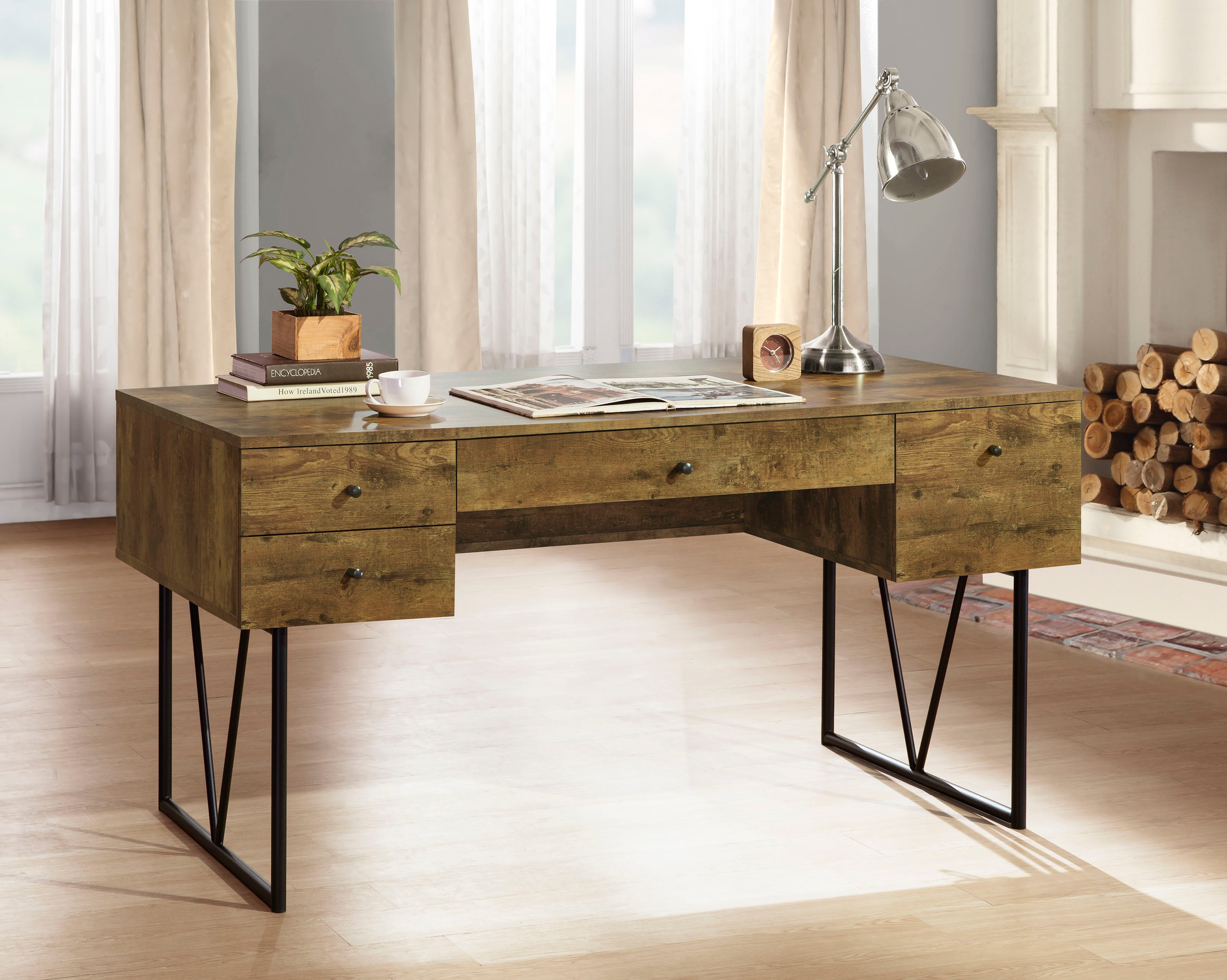 Analiese 63-inch 4-drawer Writing Desk Rustic Nutmeg-CoasterEveryday
