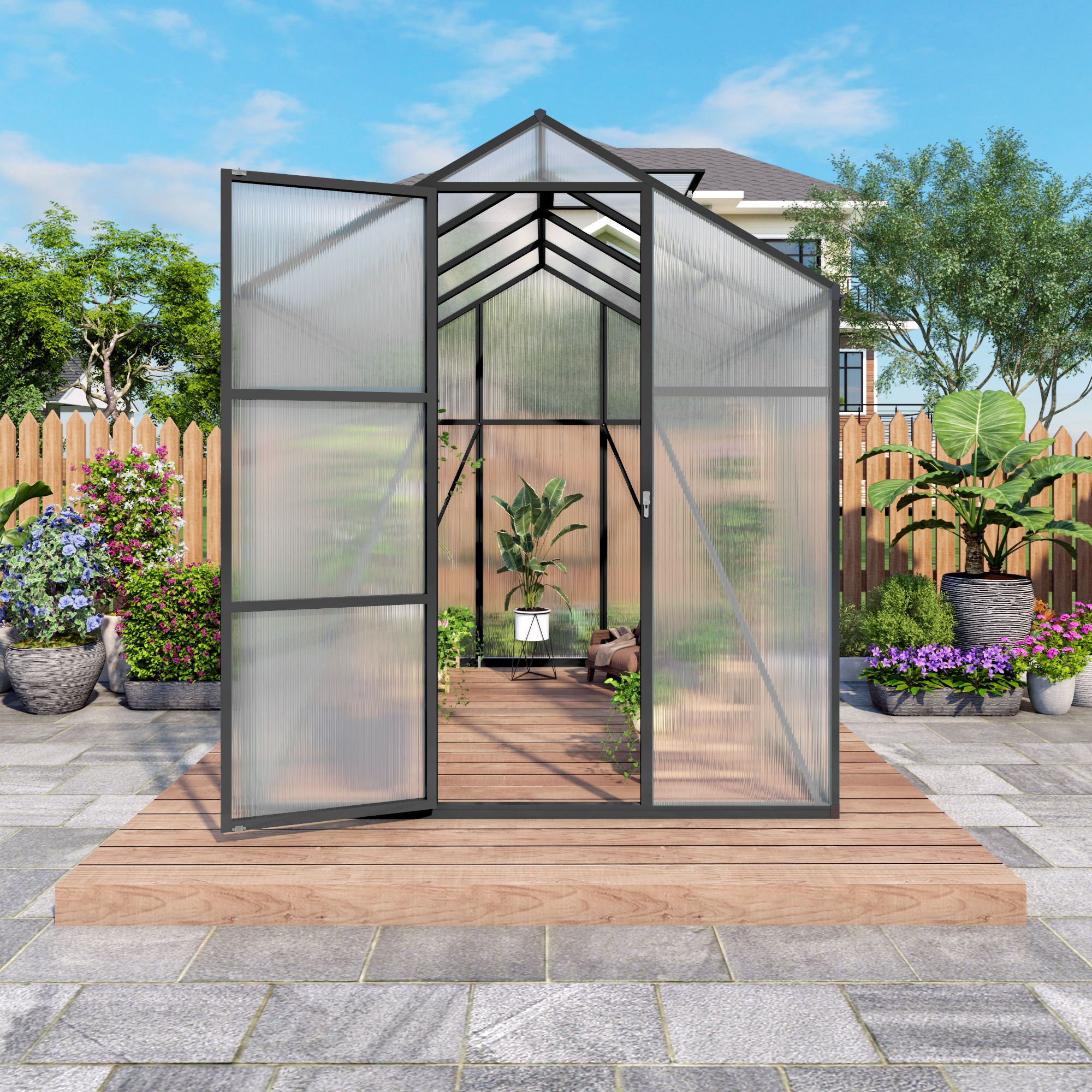Gain Height Windproof Greenhouse With Raised Base