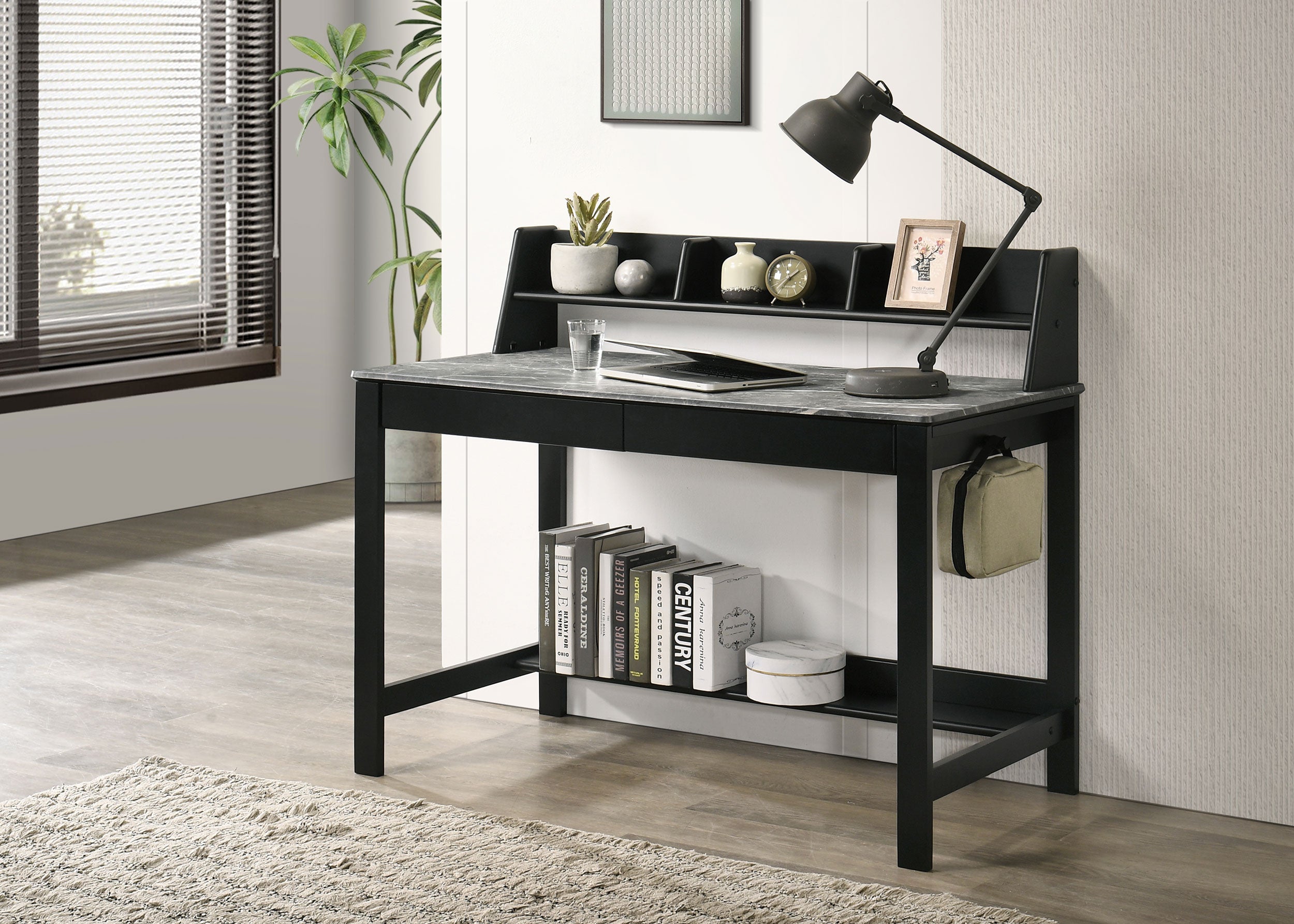 Besler 47-inch SmartTop Writing Desk with Shelf Grey Stone and Black-