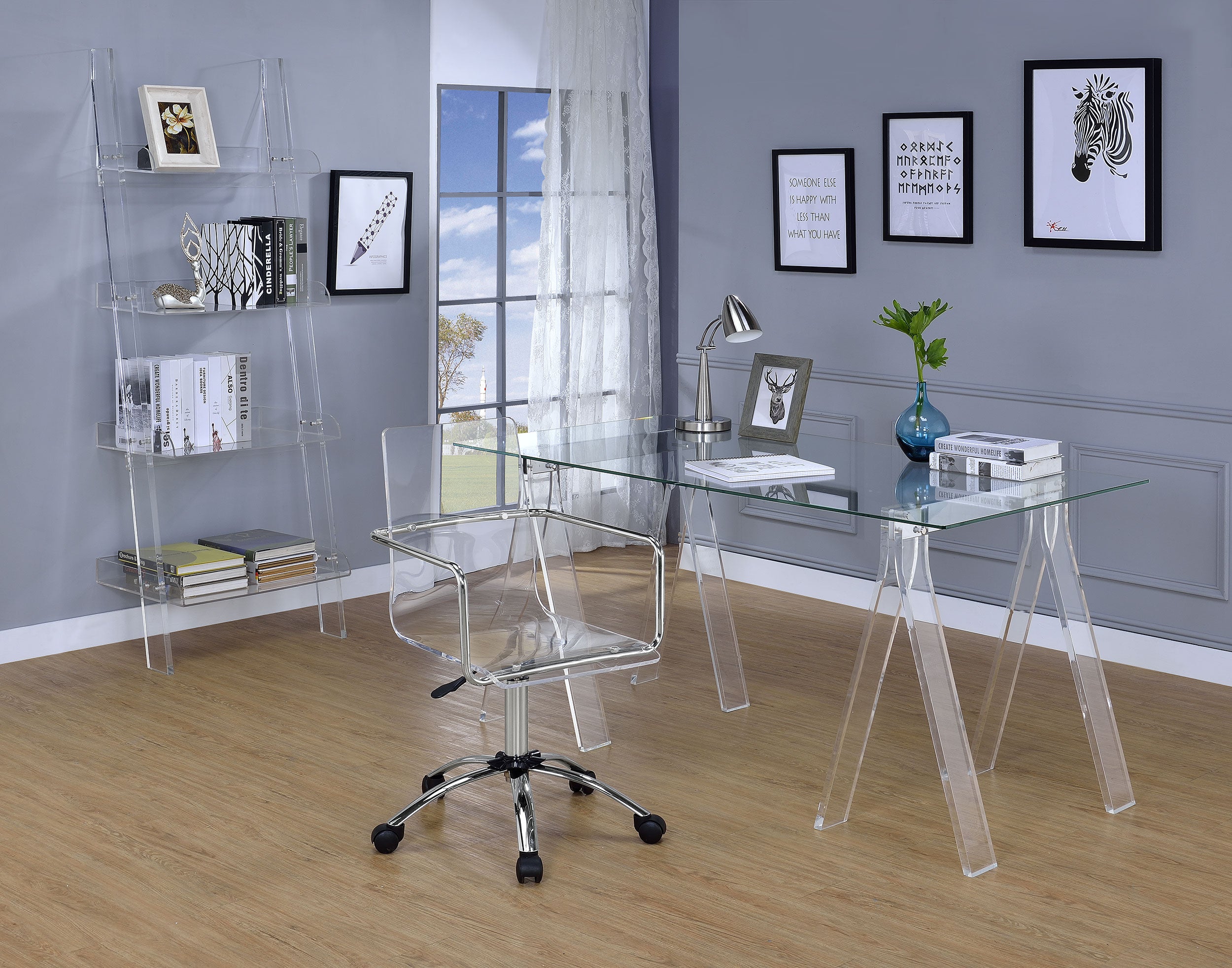 Amaturo 59-inch Glass Top Acrylic Writing Desk Clear-CoasterEssence