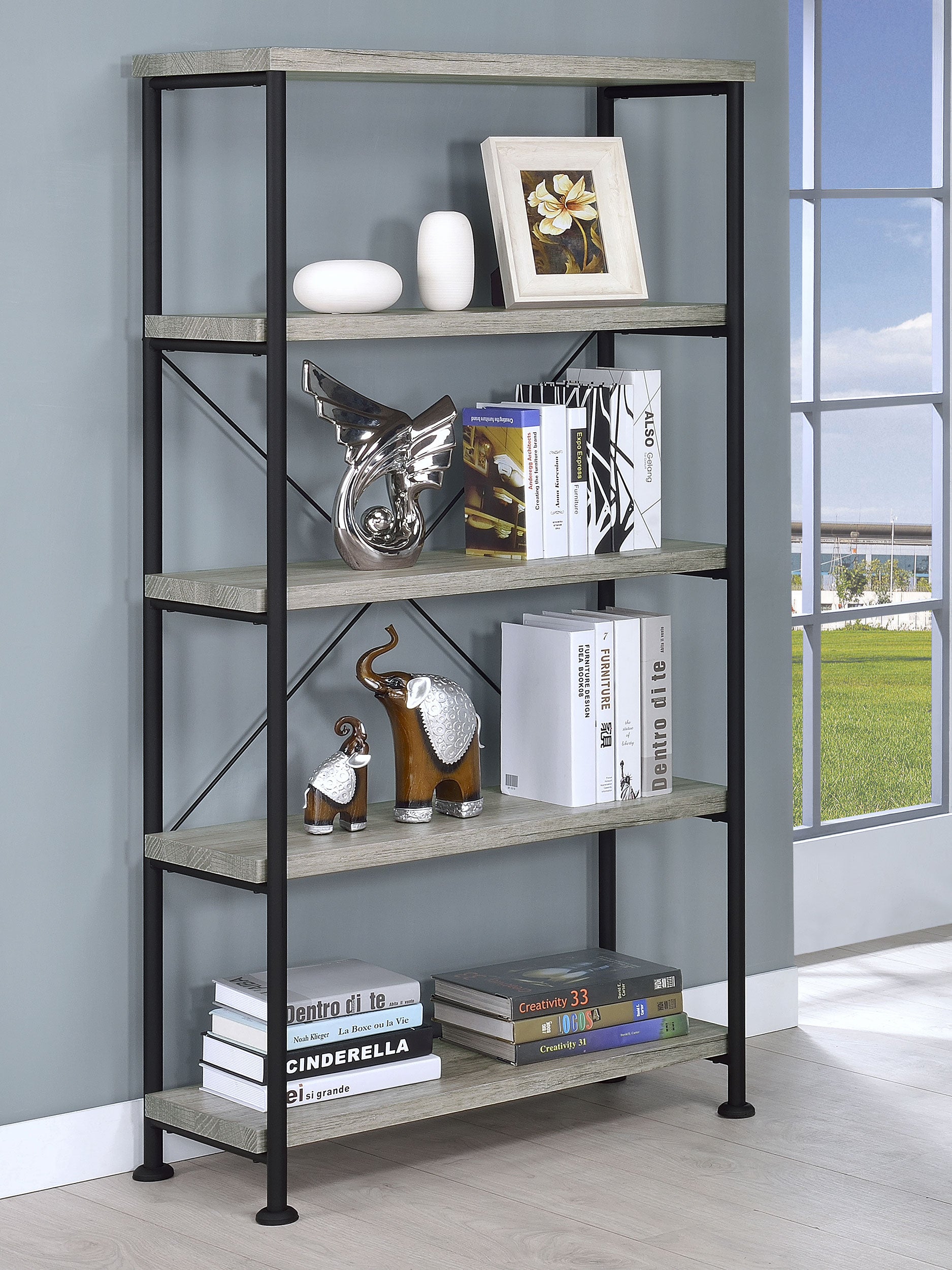 Analiese 63-inch 4-shelf Bookshelf Grey Driftwood-CoasterEveryday