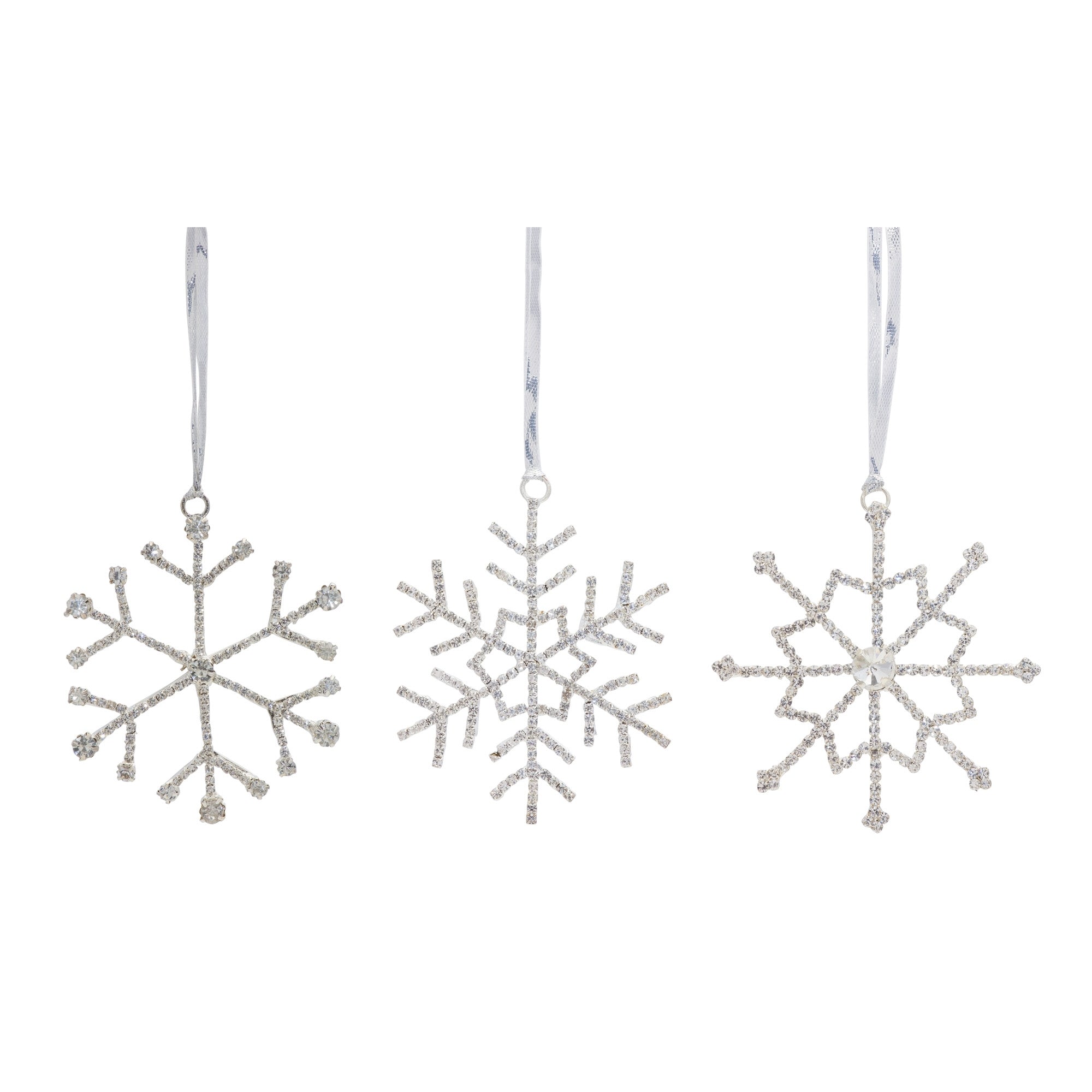 Jeweled Metal Snowflake with Ribbon Hanger (Set of 12)
