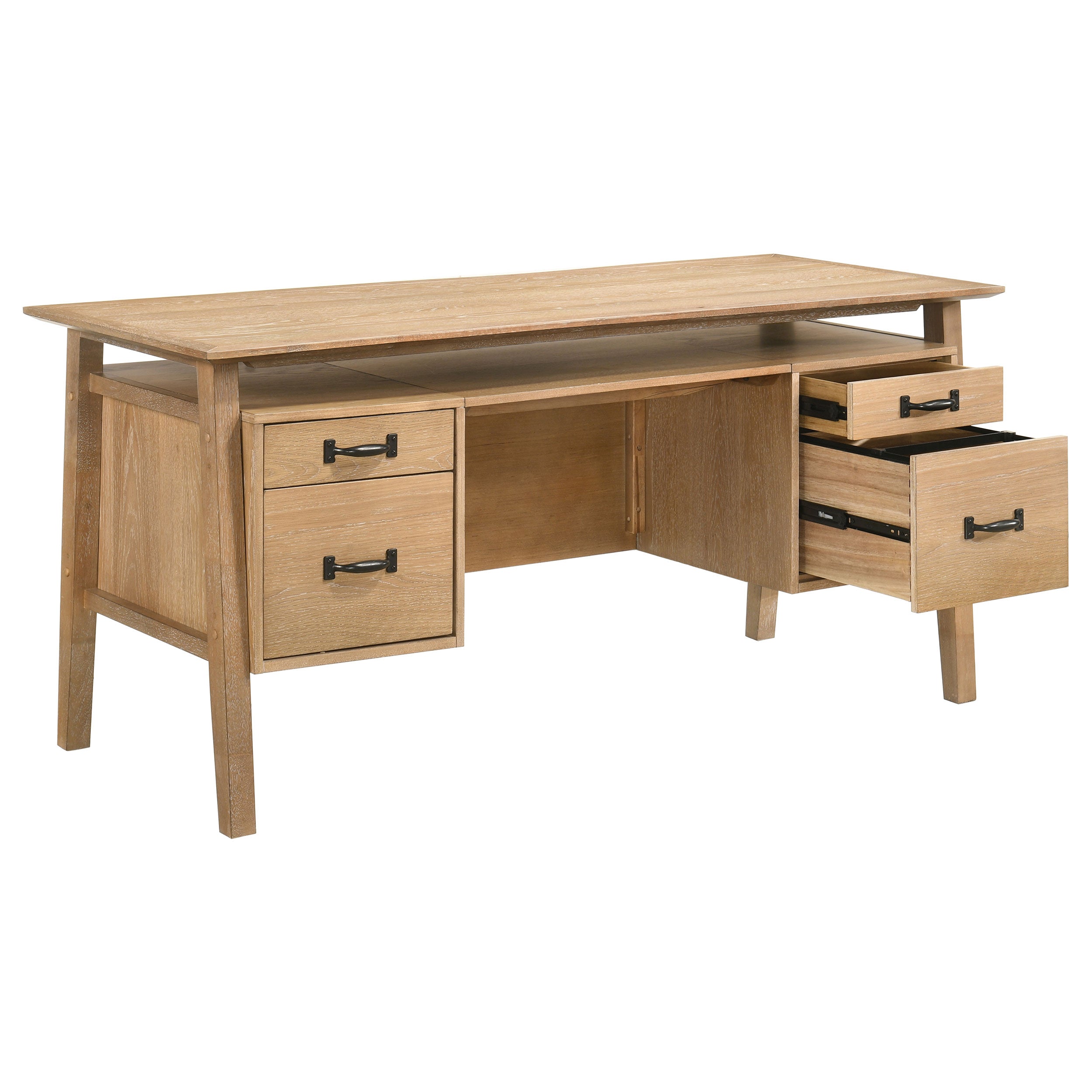 Goodson 64-inch 4-Drawer Double Pedestal Computer Desk Distressed Light Brown-