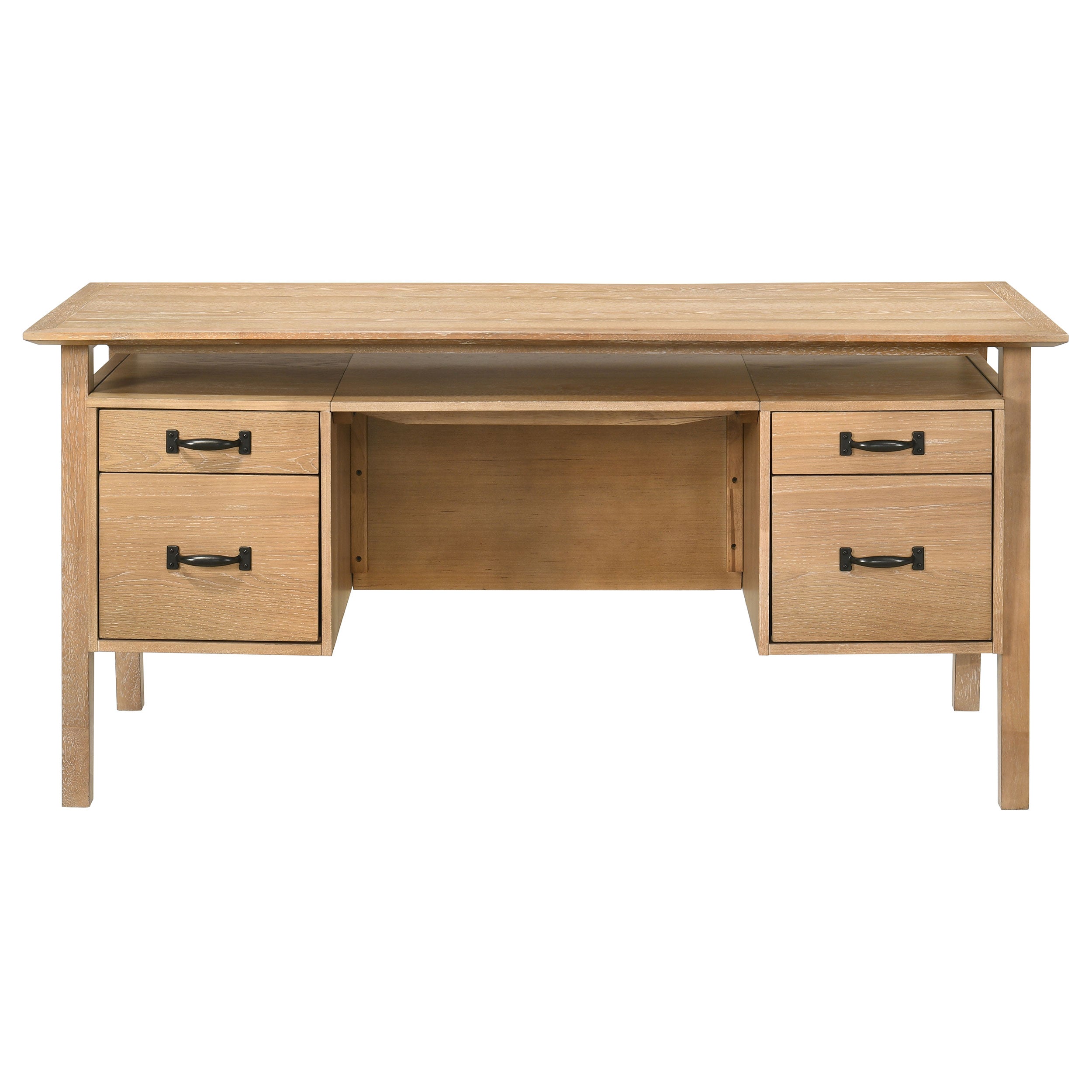 Goodson 64-inch 4-Drawer Double Pedestal Computer Desk Distressed Light Brown-