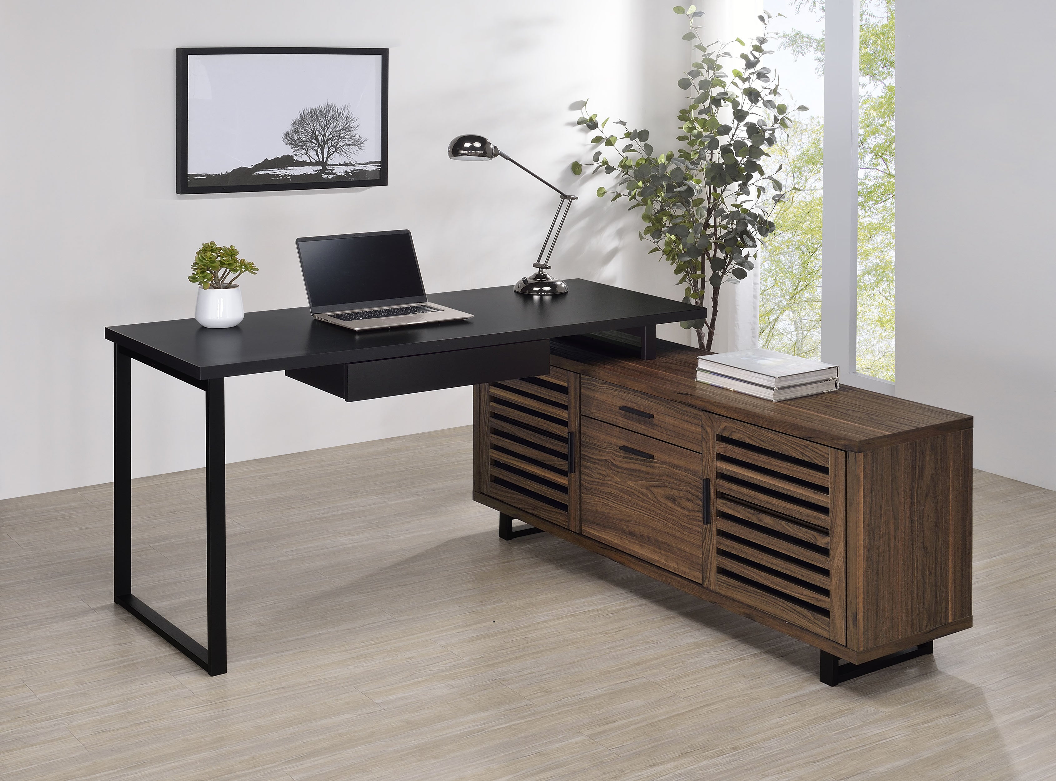 Maddox 60-inch L-Shape Office Computer Desk Black and Walnut-