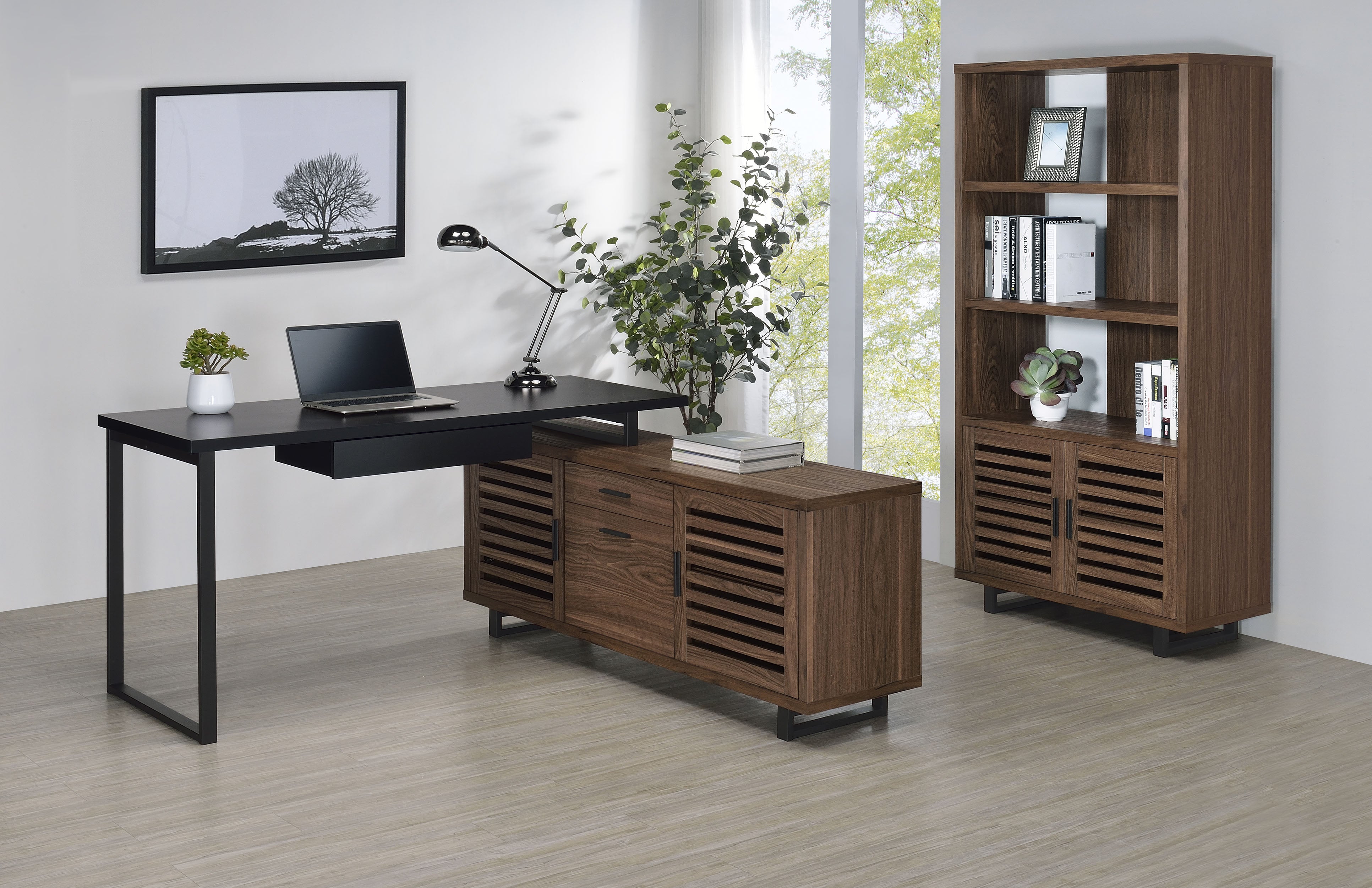 Maddox 60-inch L-Shape Office Computer Desk Black and Walnut-