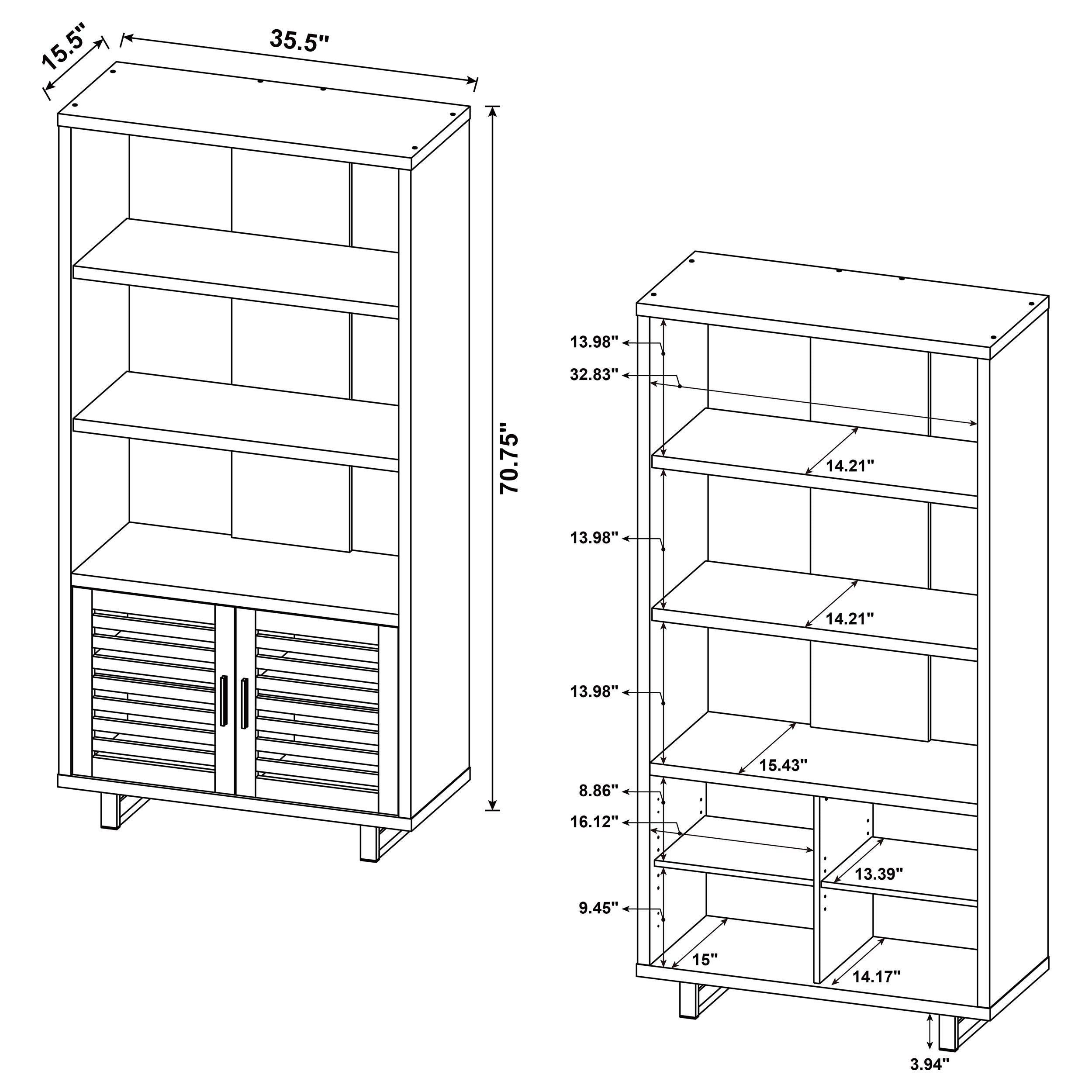 Maddox 71-inch 3-shelf Cabinet Bookcase Walnut-