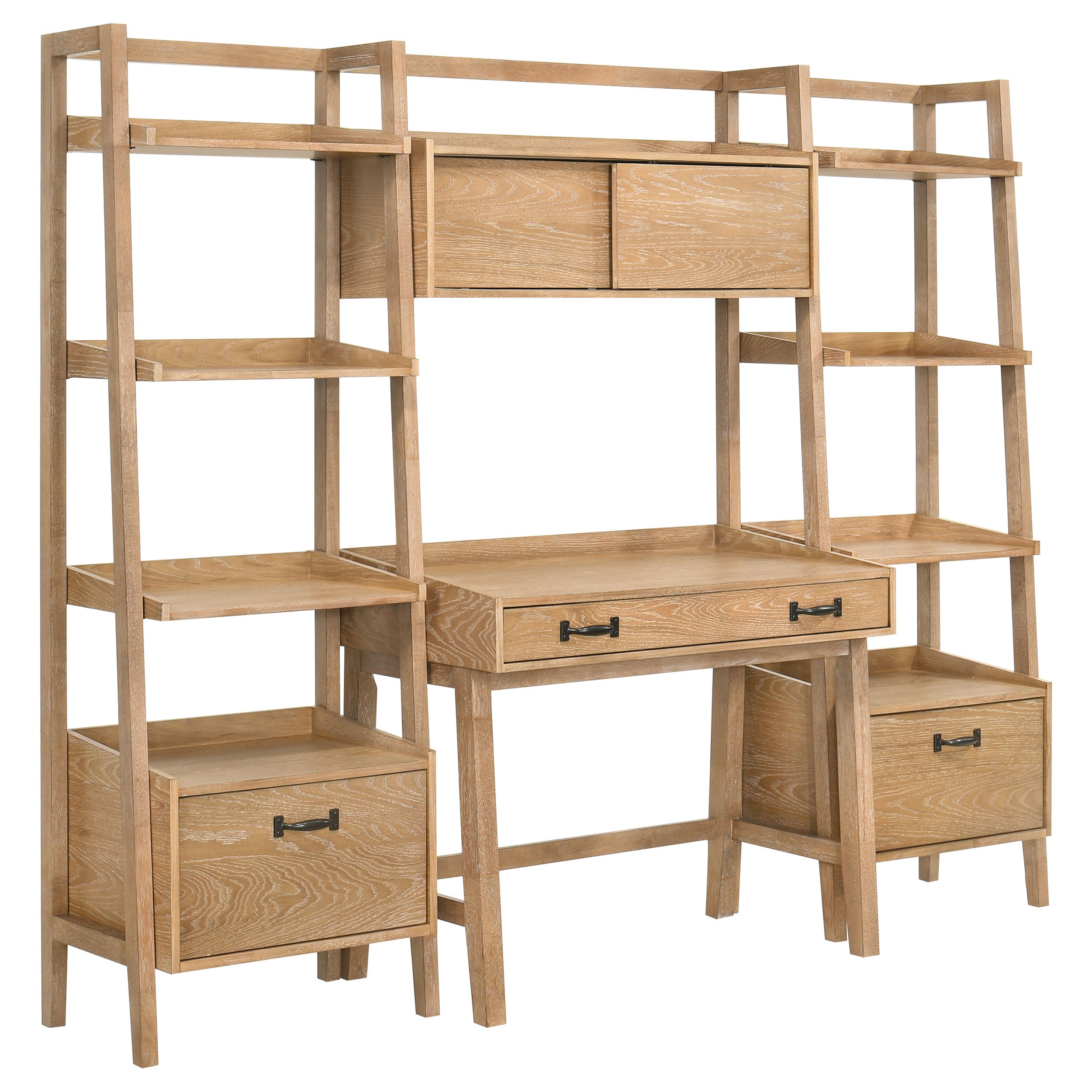 Fabian 2-piece 3-shelf Bookshelf with Drawer Distressed Light Brown-