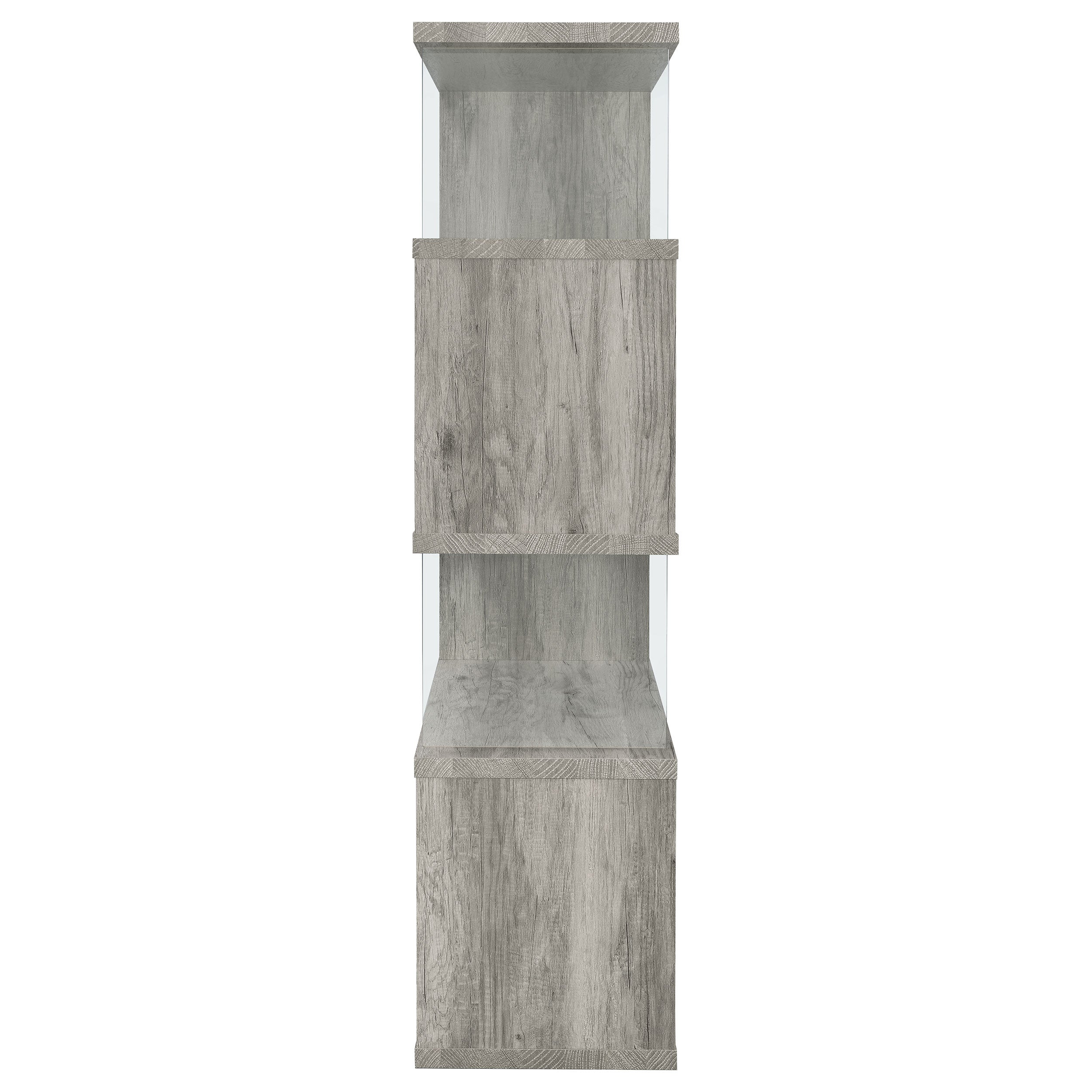 Emelle 63-inch 4-shelf Glass Panel Bookshelf Grey Driftwood-CoasterEssence