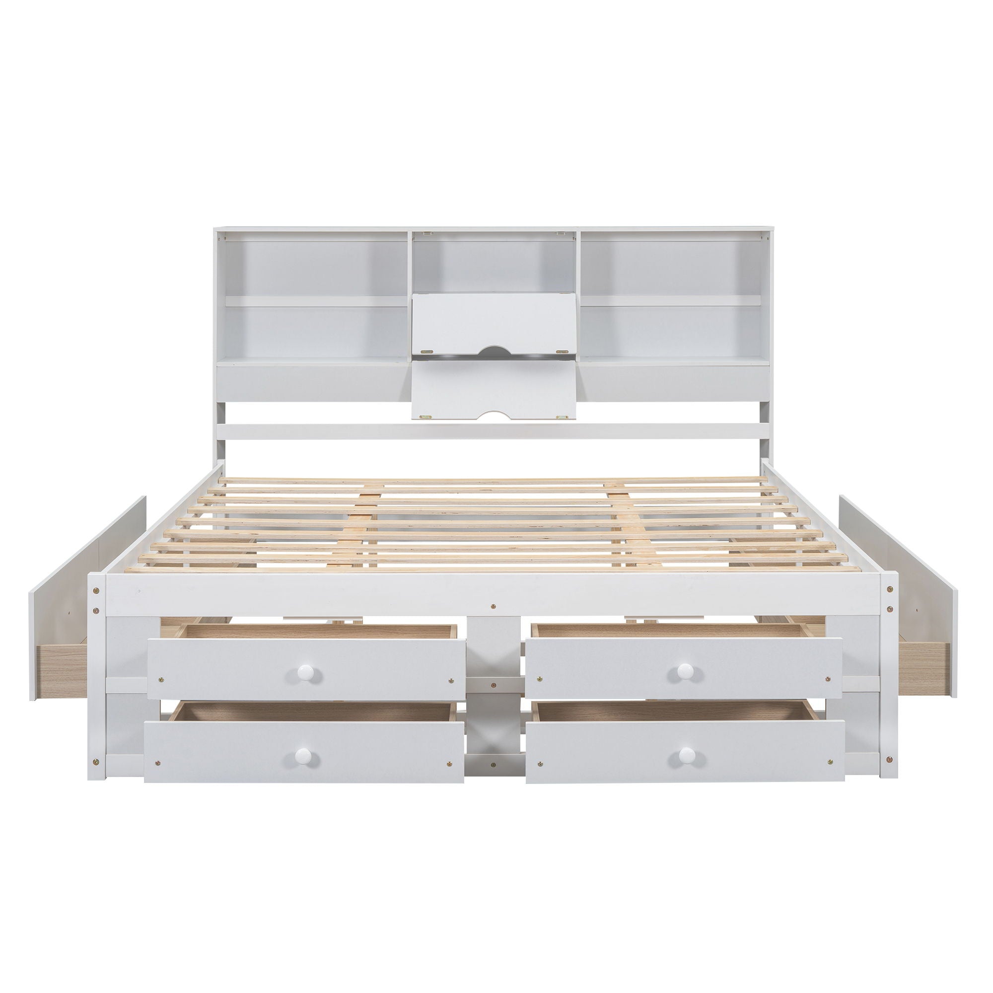 Platform Bed With Storage Headboard And 8 Drawers