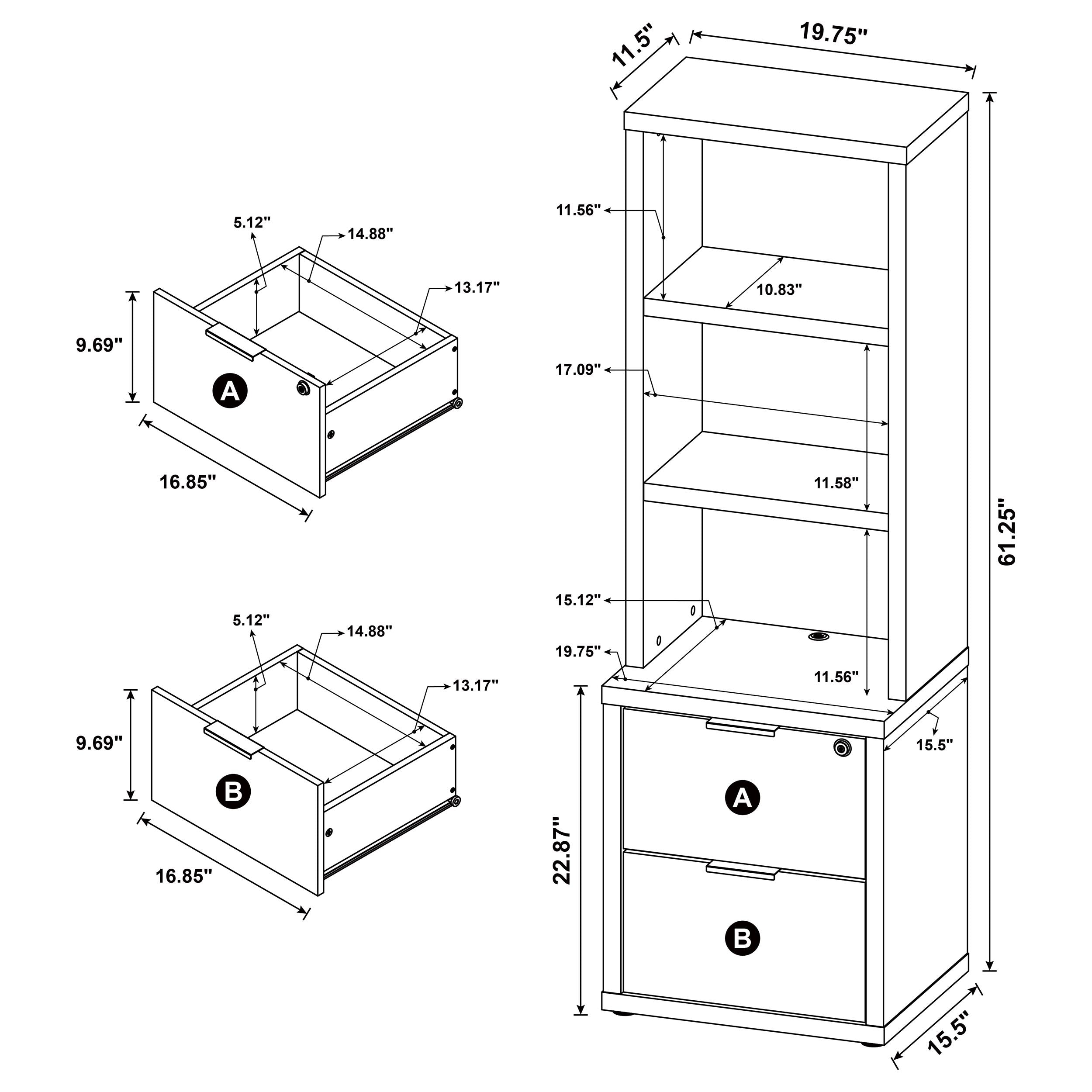 Westpark 3-piece Wall Unit Bookcase Set with USB Mango-
