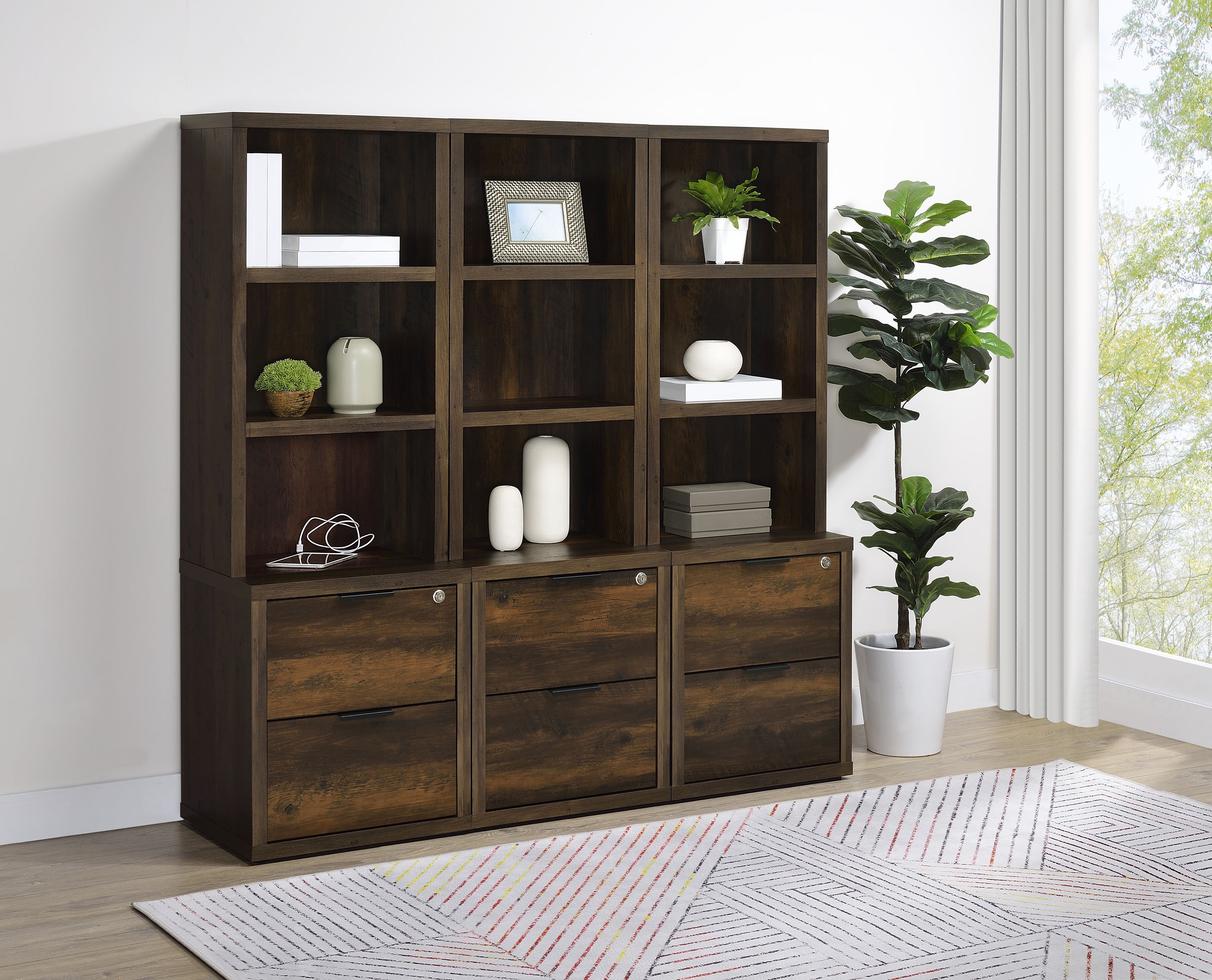 Westpark 3-piece Wall Unit Bookcase Set with USB Dark Pine-
