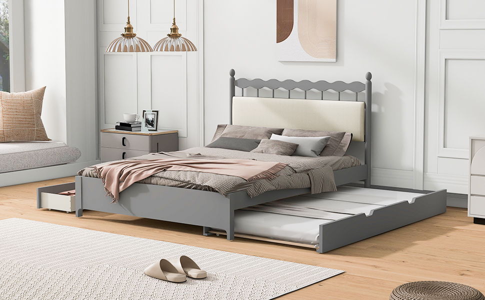 Storage Platform Bed With 2 Big Drawers & Trundle