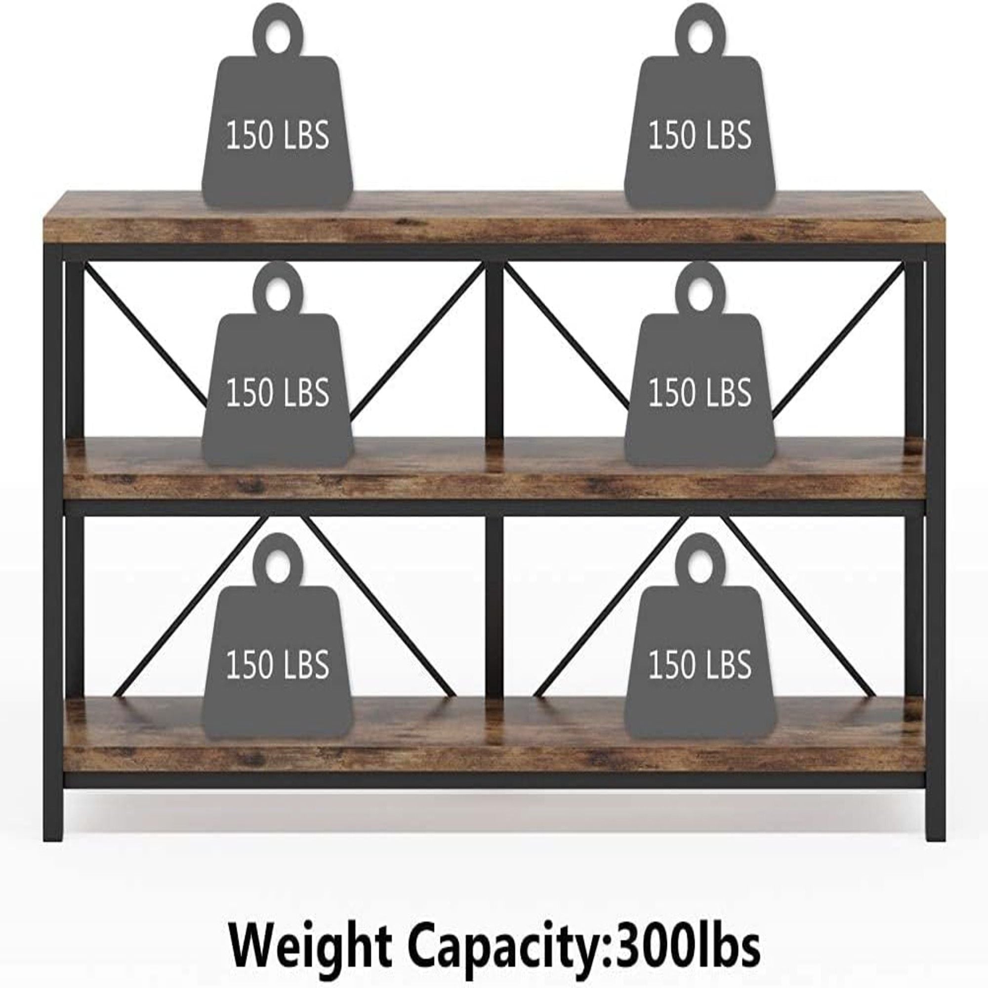 Console Table With 3 Tier Storage Shelves Finish, Slim Narrow Design For Living Entryway - Brown / Black