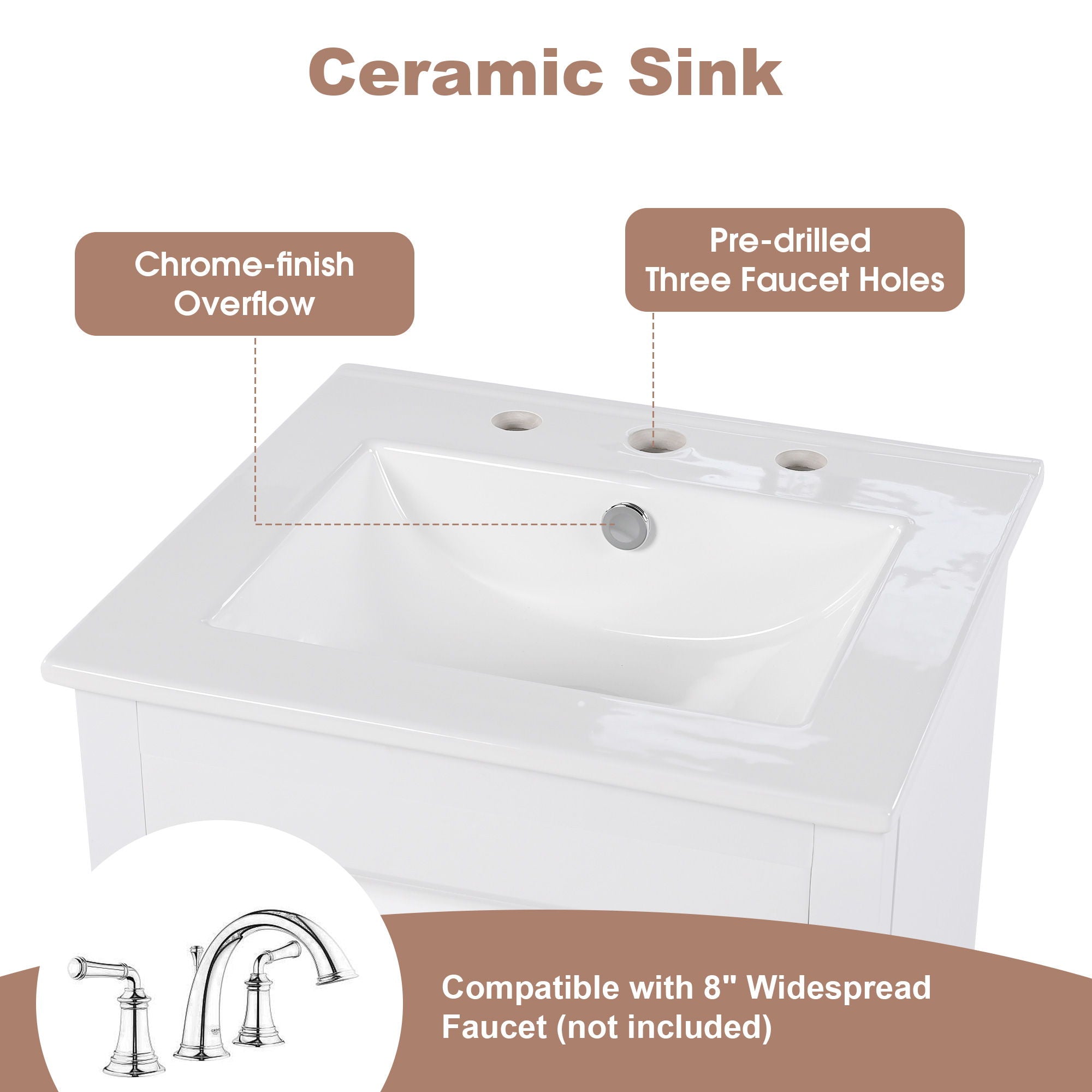 Modern Bathroom Vanity With Sink, Functional Drawer, Soft- Closing Door