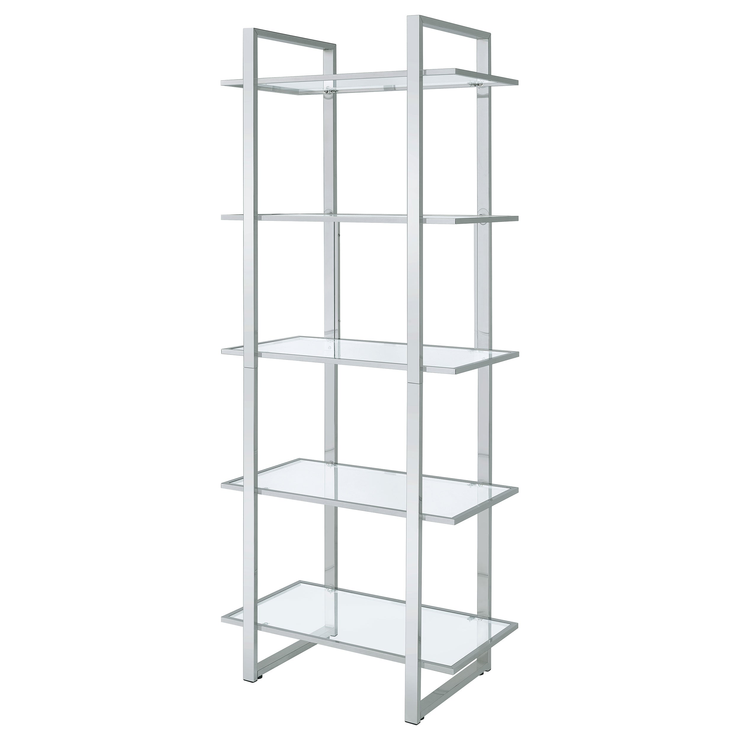 Hartford 79-inch 5-shelf Glass Bookshelf Chrome-CoasterEssence