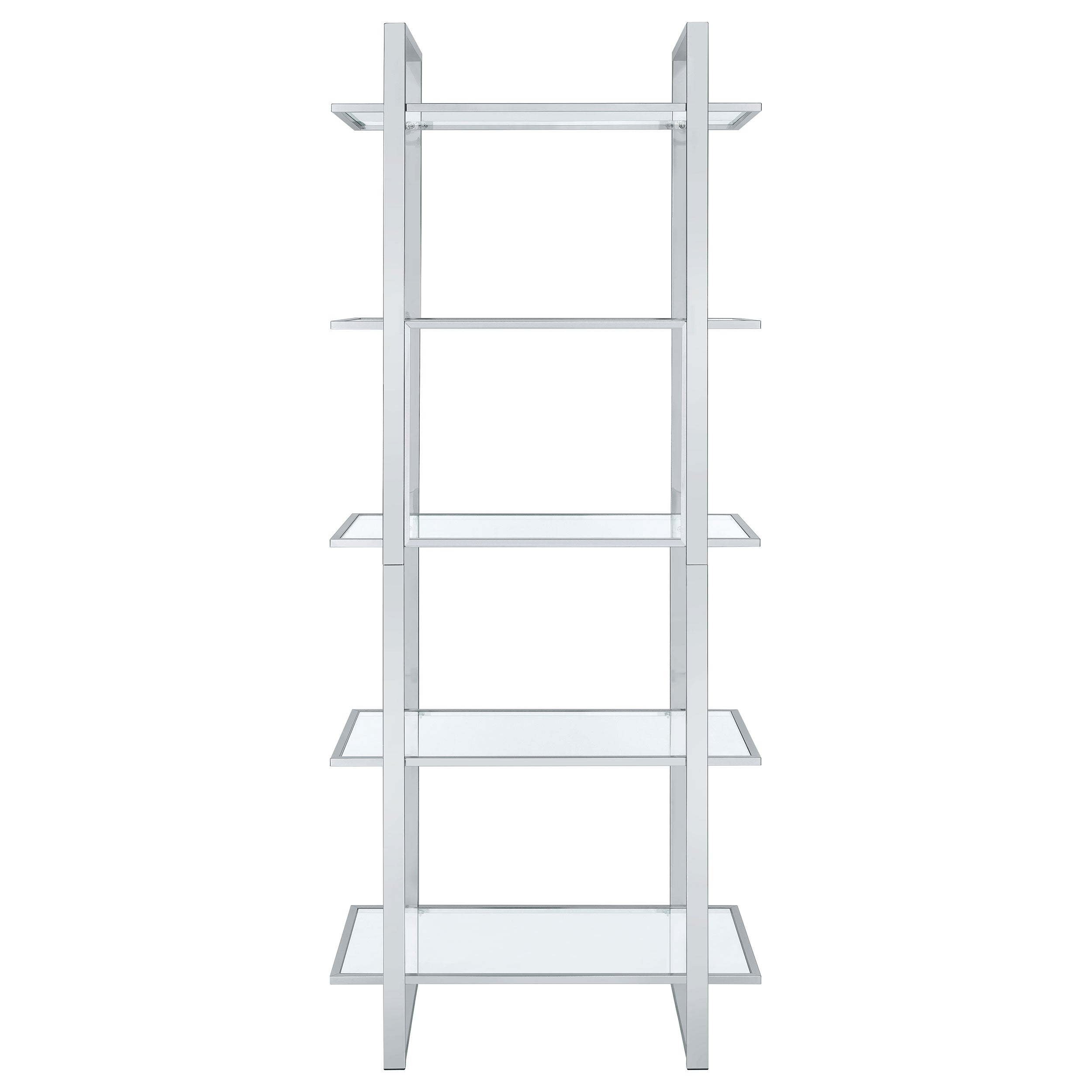 Hartford 79-inch 5-shelf Glass Bookshelf Chrome-CoasterEssence