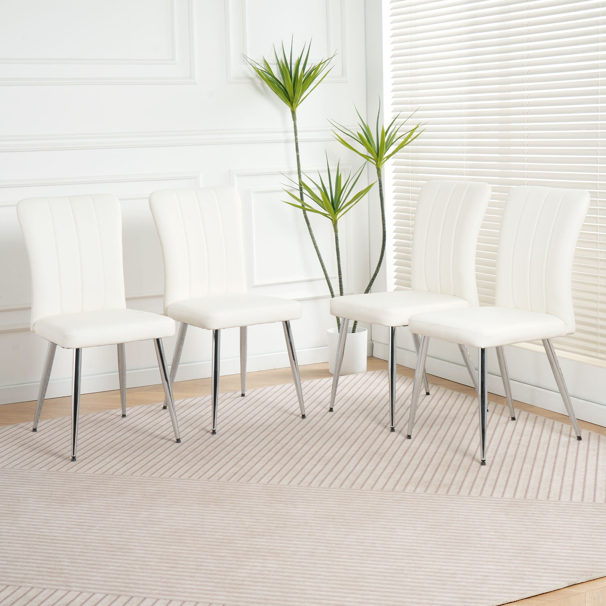 Modern Dining Chair With Electroplated Metal Legs (Set of 4)