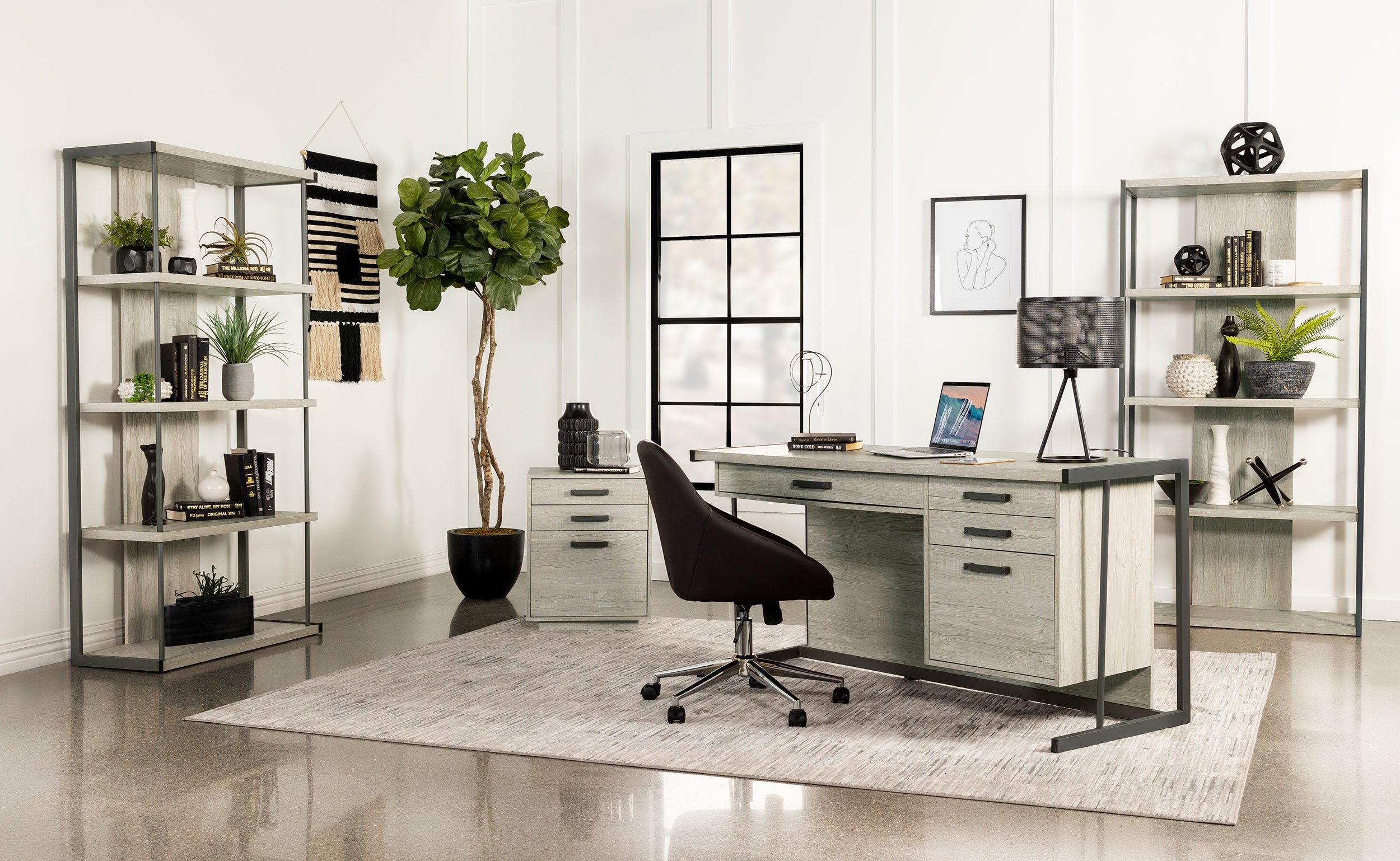 Loomis 60-inch 4-drawer Computer Desk Whitewashed Grey-CoasterEssence