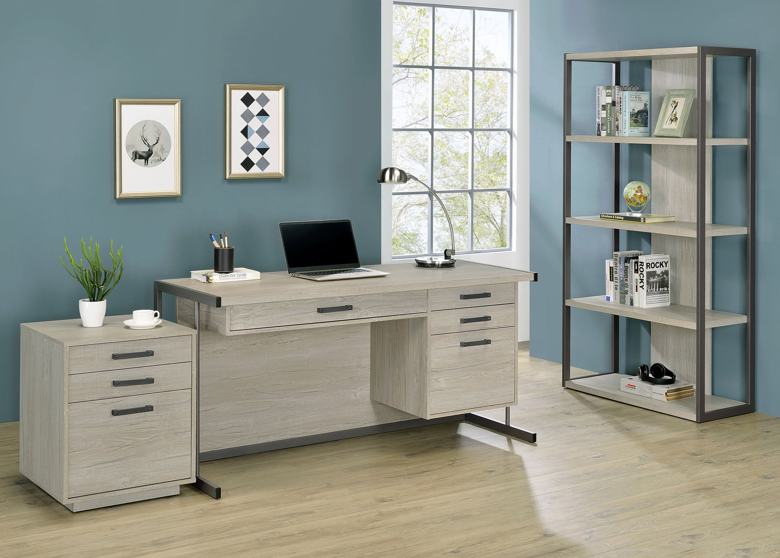 Loomis 72-inch 4-shelf Bookshelf Whitewashed Grey-CoasterEssence