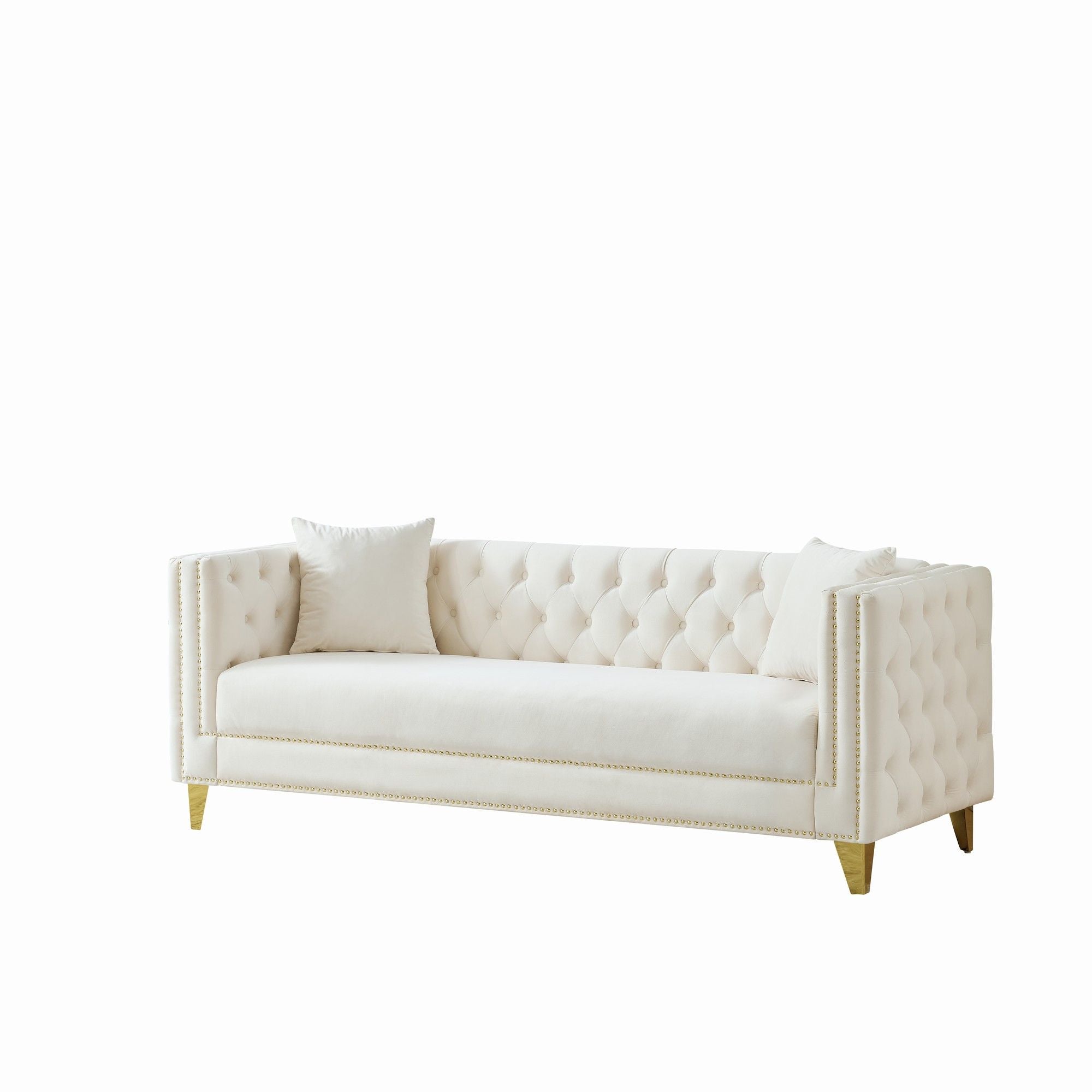 3 Seater Deep Seat Sofa, Sofa With Button Nailhead, Square Arm