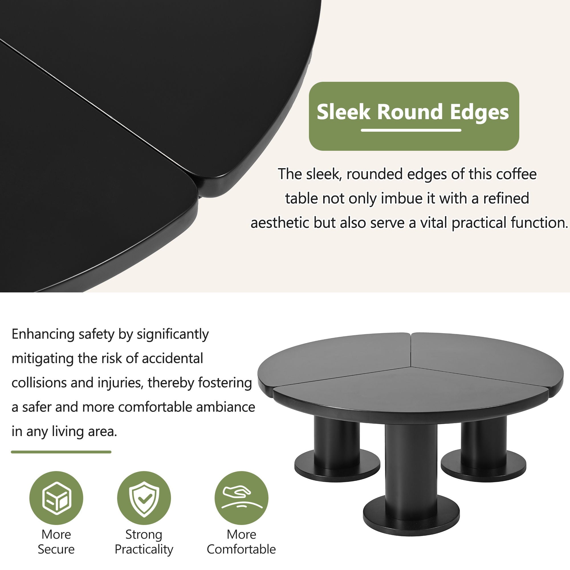 Round Petal Shaped Coffee Table With 3 Thick Legs