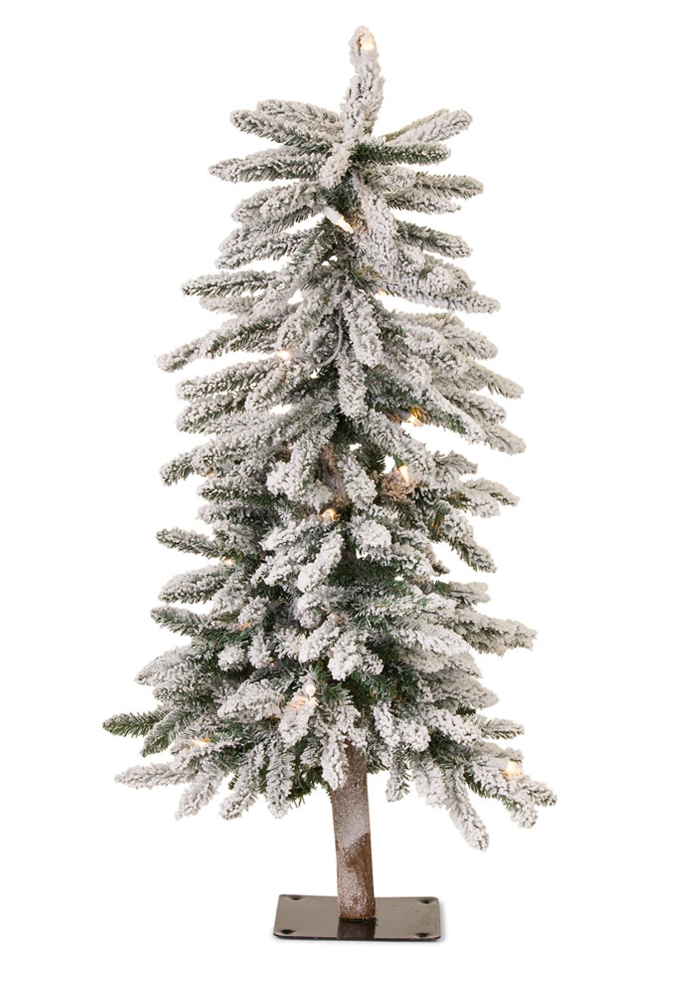 LED-Flocked-Alpine-Pencil-Tree-with-Metal-Base-3'H-Christmas-Decor