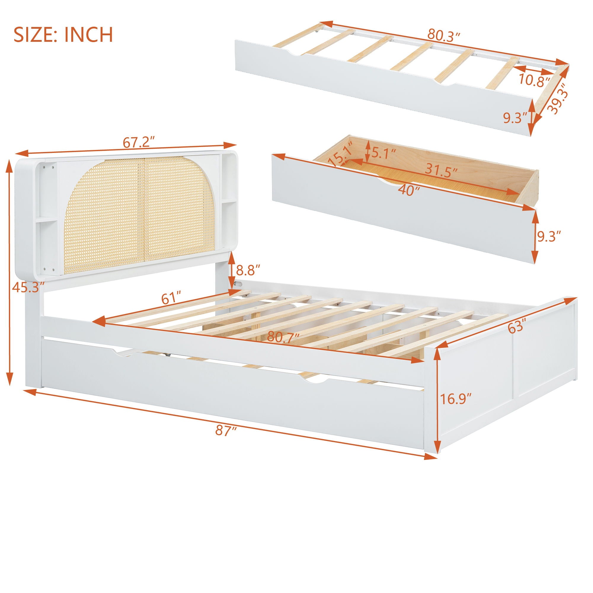 Headboard Bed With 2 Drawers And Trundle