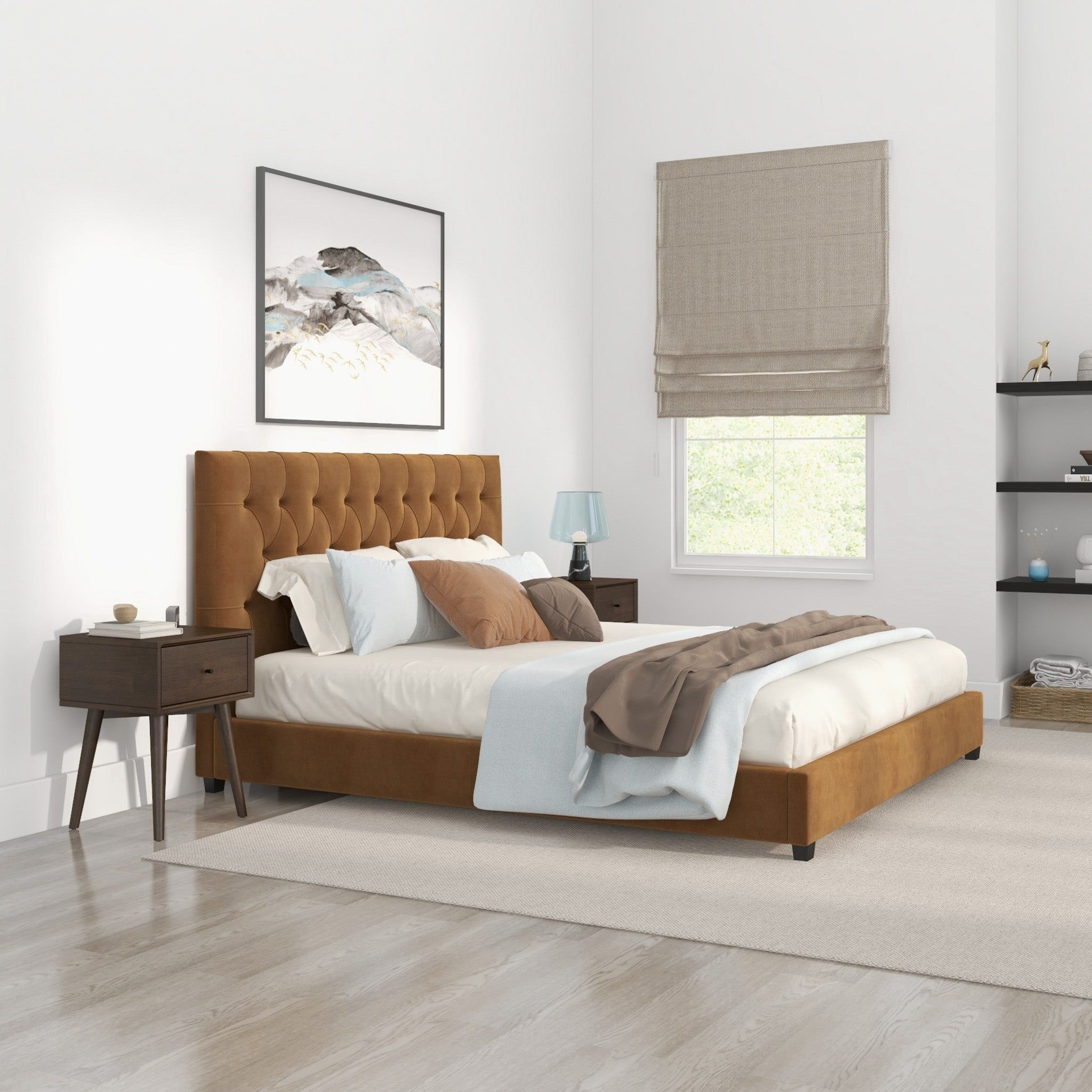 Donald - Mid-Century Modern Velvet Platform Bed