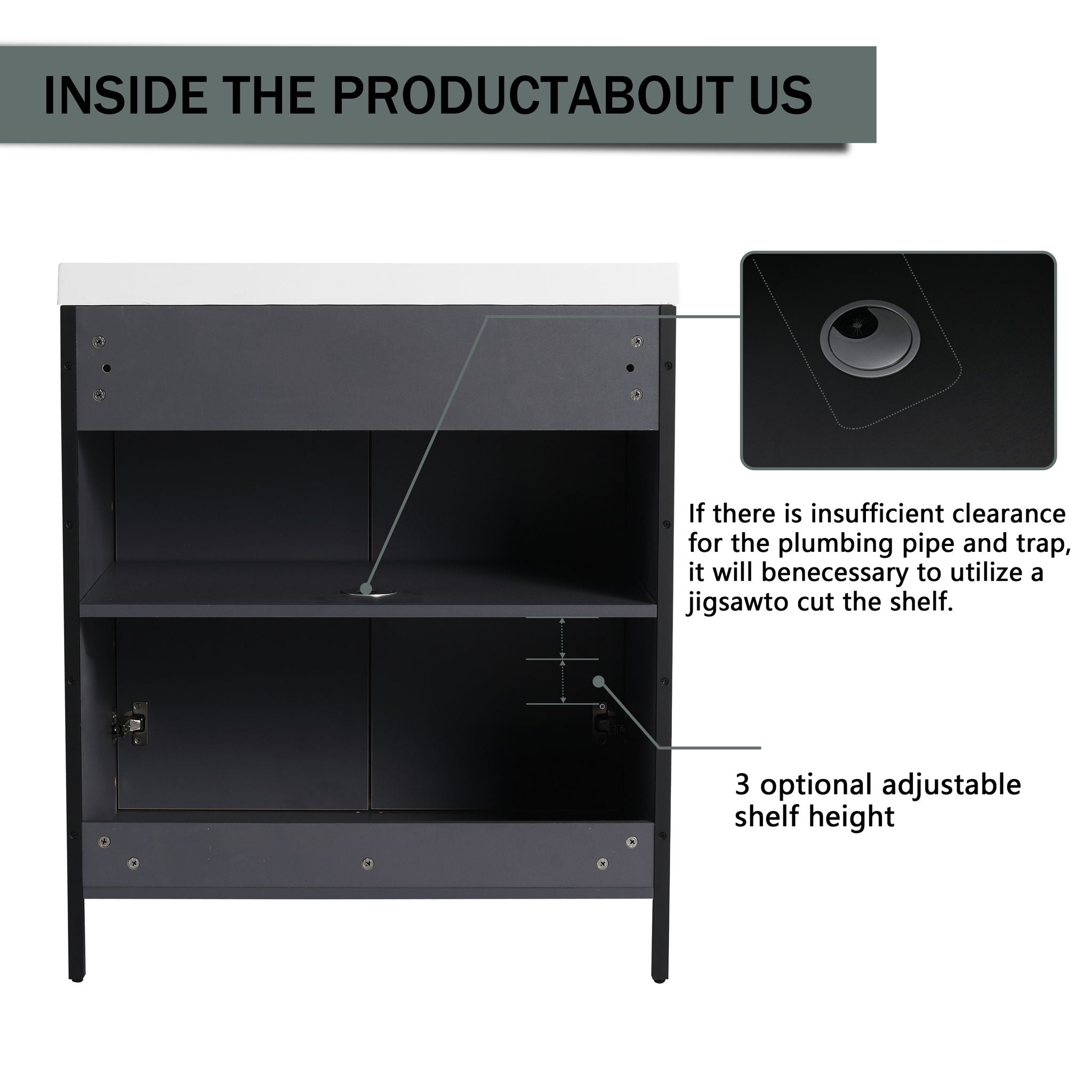 Modern Freestanding Bathroom Vanity With Resin Sink & Soft Close Cabinet Doors
