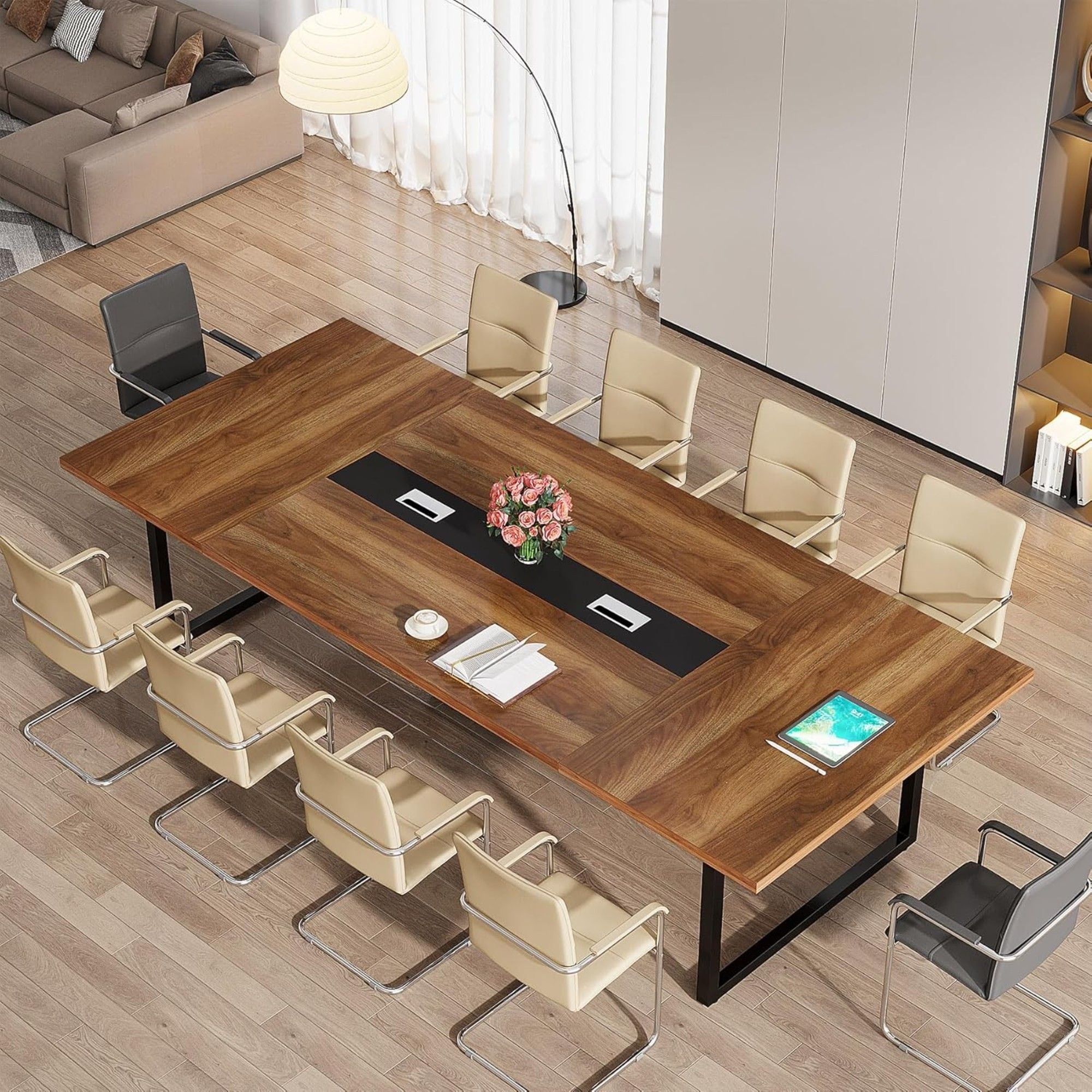 Conference Table For 8 - 10 People With Cable Management - Brown / Black