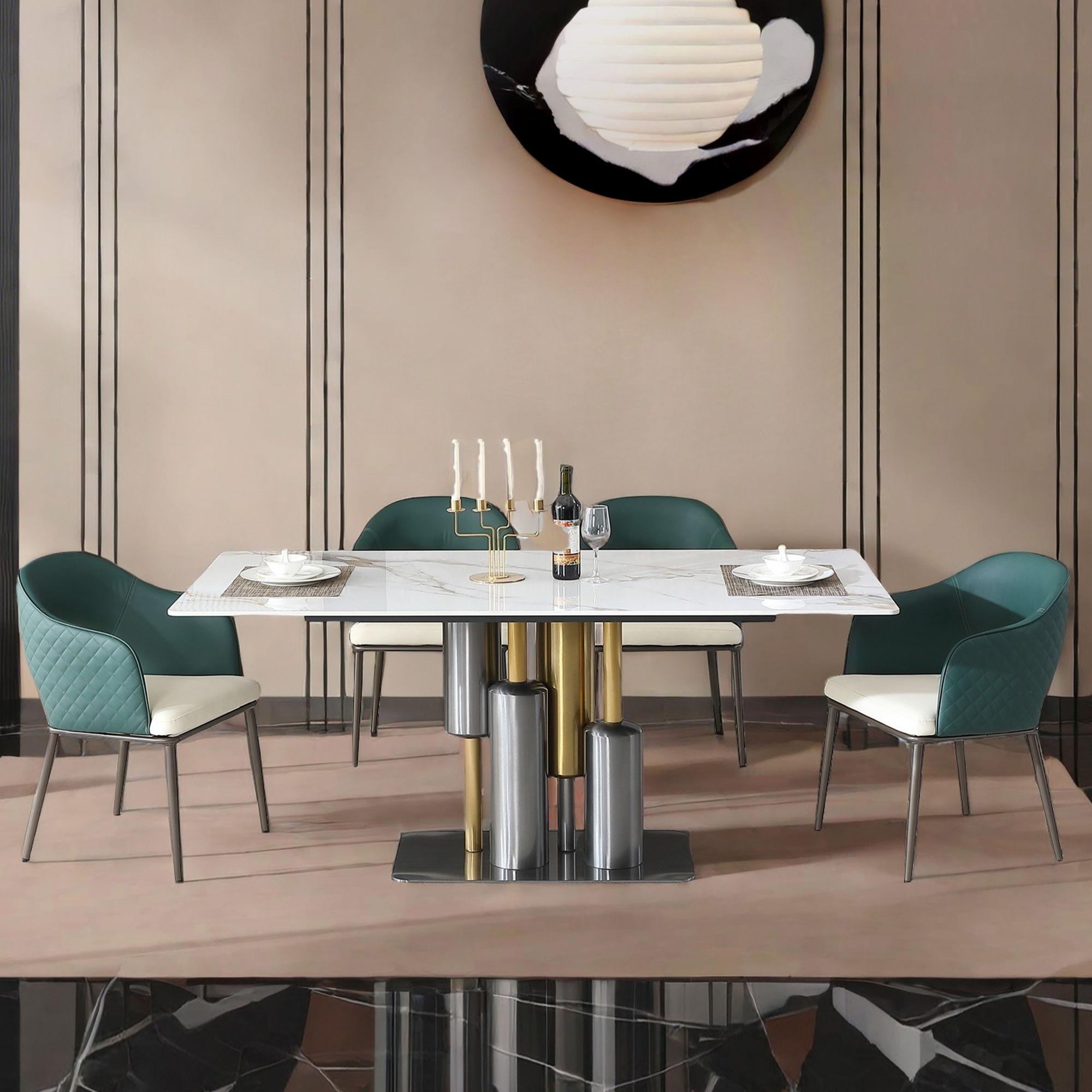 Dining Chairs, Modern Faux Leather Dining Metal Legs (Set of 2) - Green