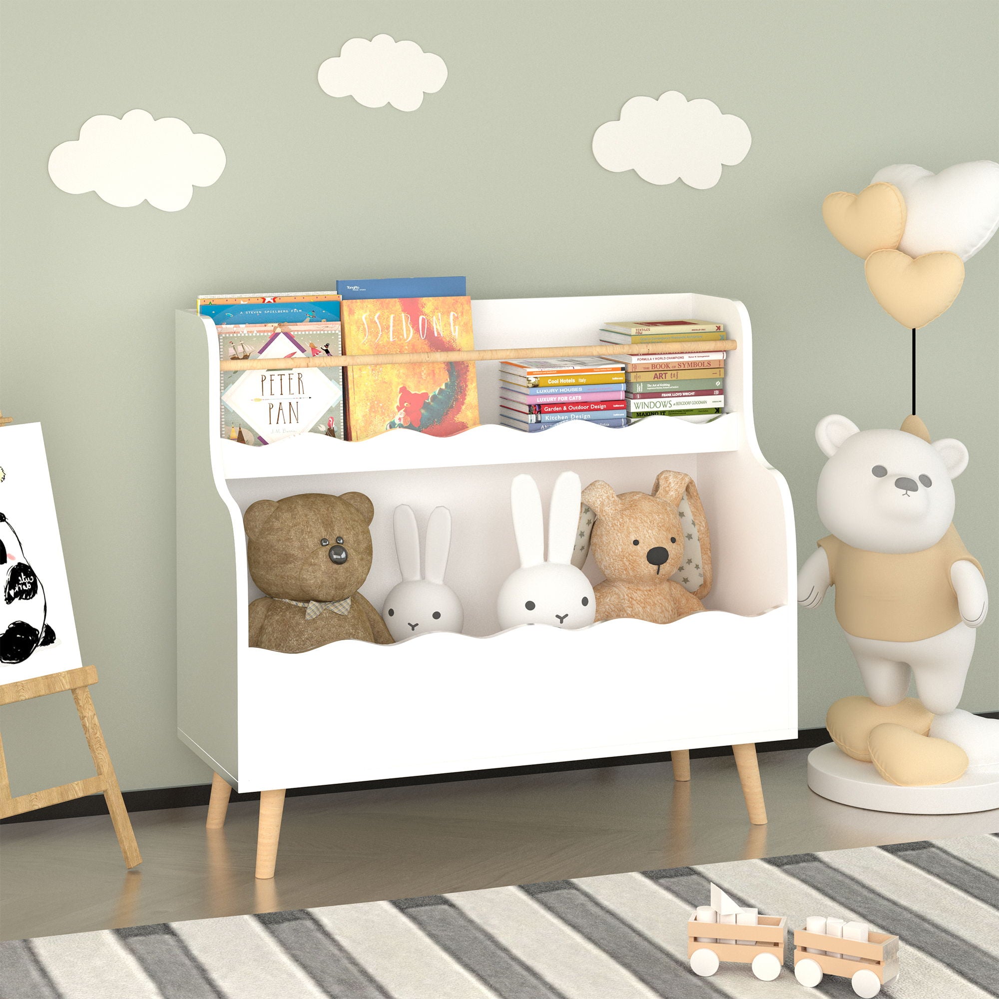 Kids Bookcase, Children Book Organizer Toy Storage Cabinet - White