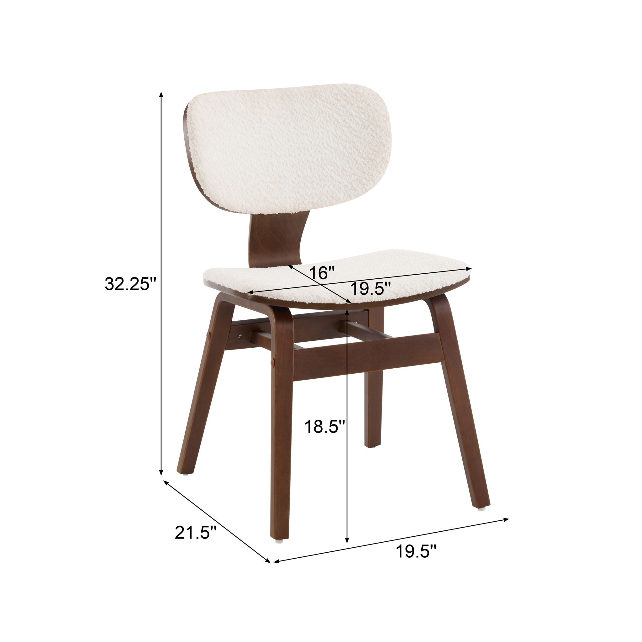 Modern Boucle Fabric Upholstered Side Chair, Bentwood Frame - White / Walnut - Best Buy Furniture