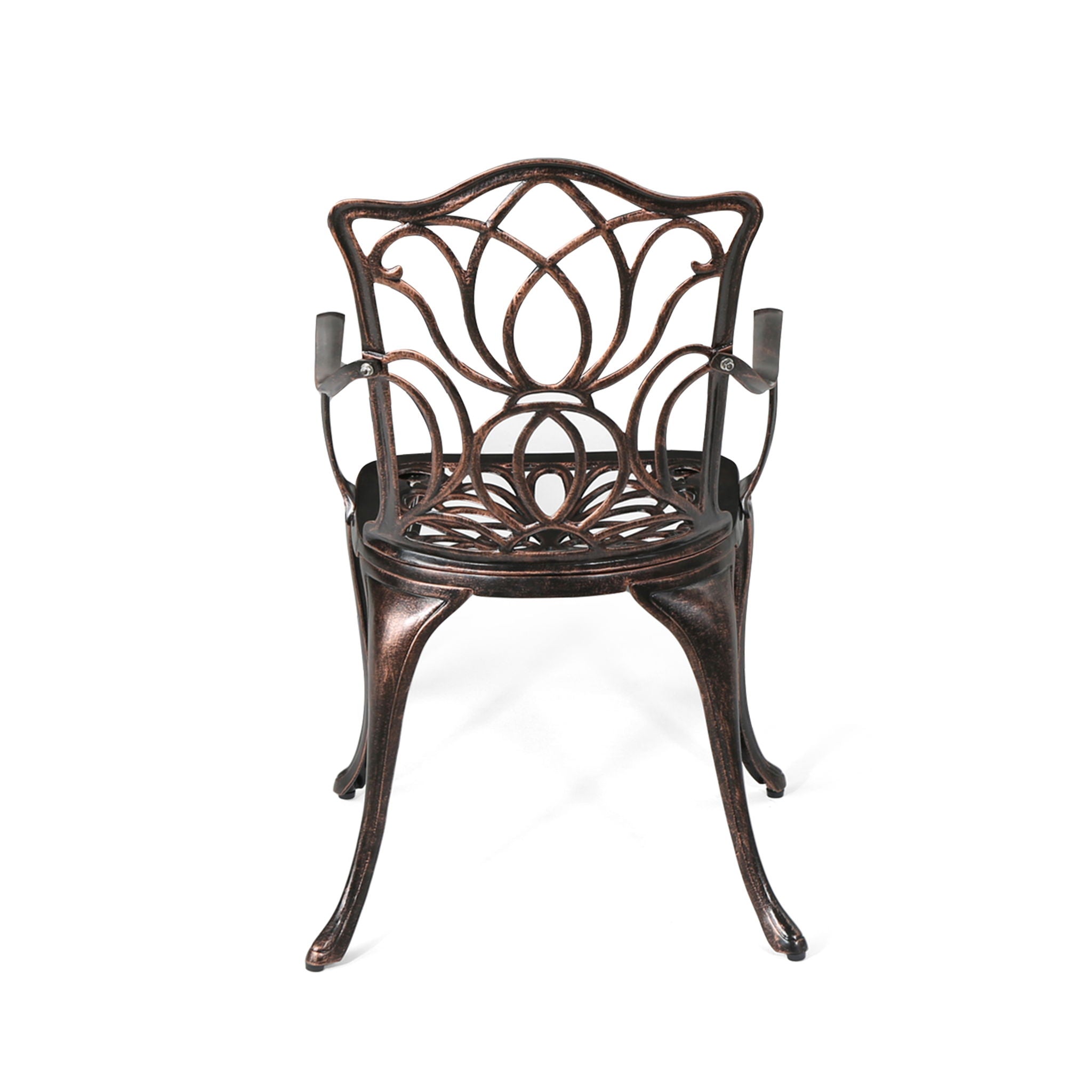 Outdoor Dining Chair With Floral Design And Curved Saber Legs (Set of 2) - Copper
