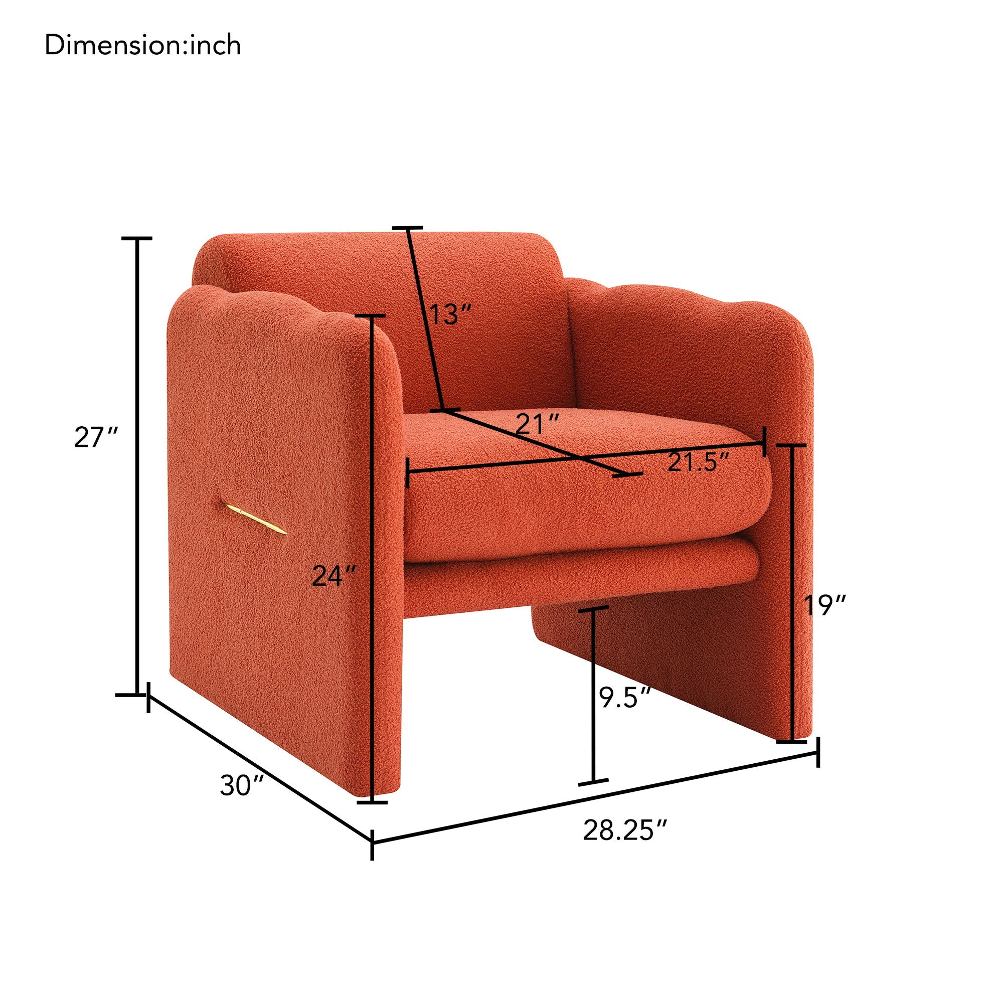 Arm Chair With Waved Arms, Metal Decoration On Both Side Arms