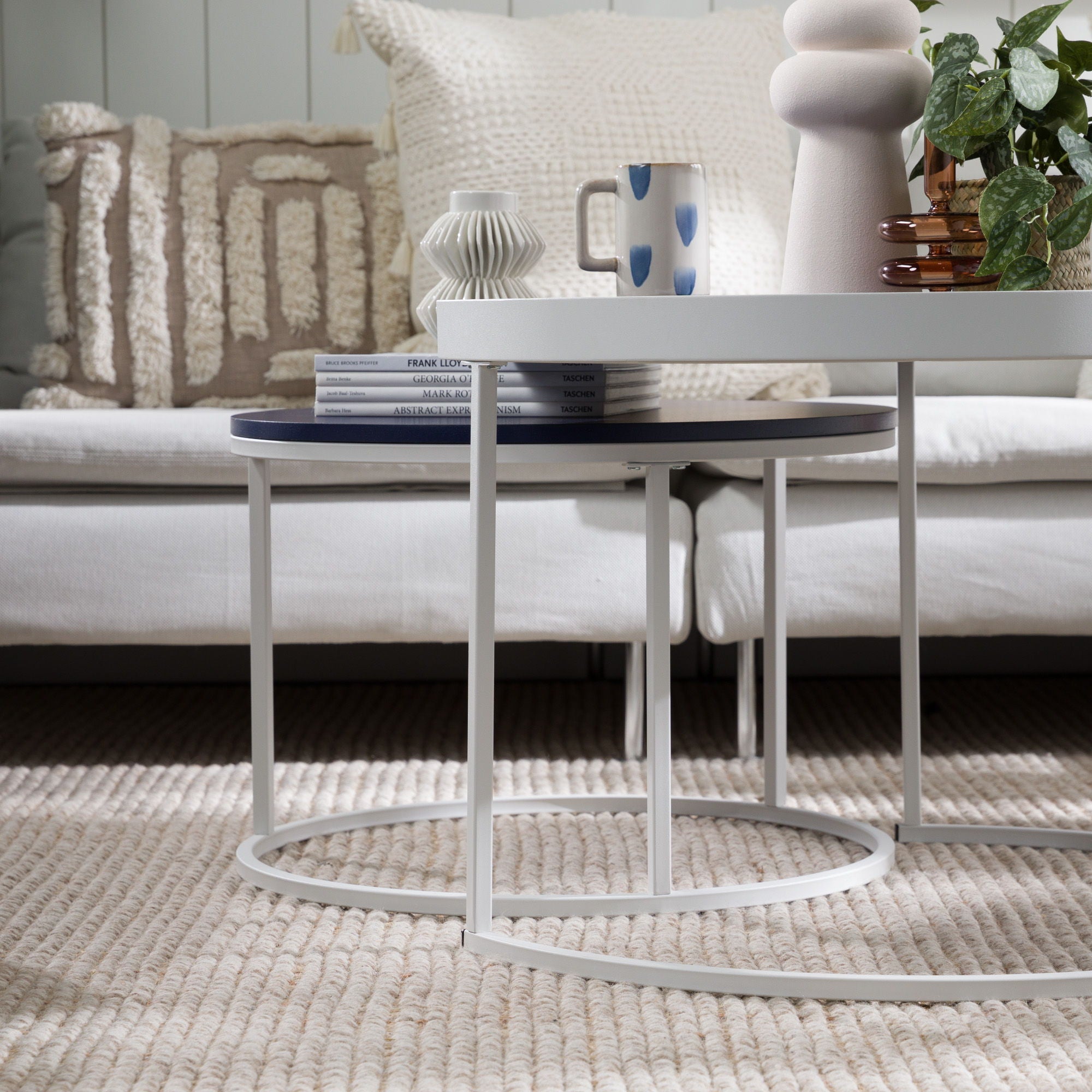 Contemporary Gallery Top Round Nesting Coffee Table Set