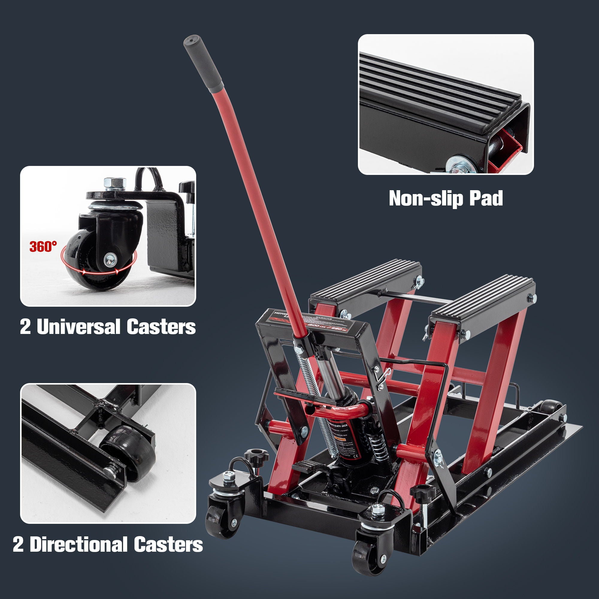 Hydraulic Motorcycle Lift Jack With 1500 Lbs Capacity And Foot-Operated Scissor Lift - Red