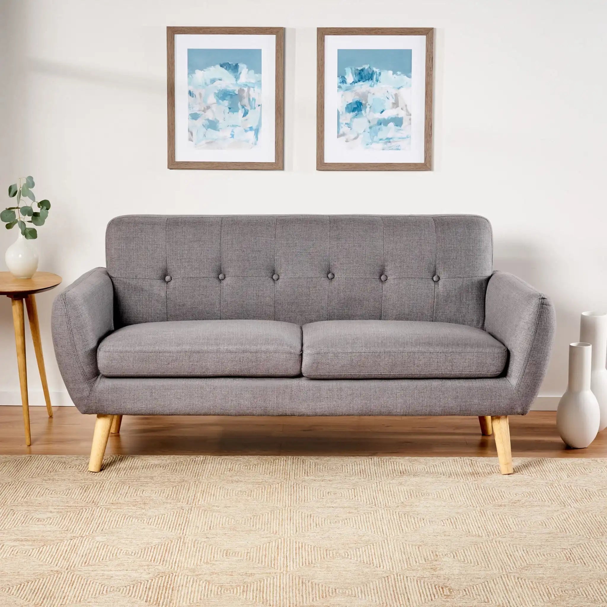 Modern Loveseat Sofa With Button Tufted Backrest