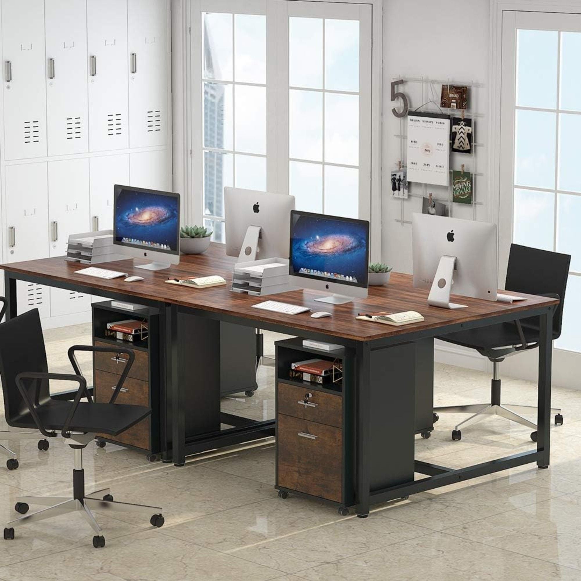 2 Drawer Mobile File Cabinet With Lock, Rolling Printer Stand For Letter Size Files - Black / Brown