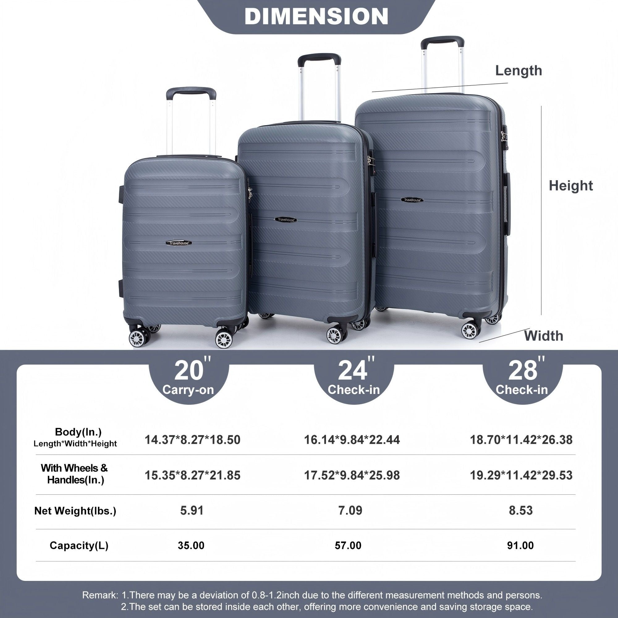 3 Piece Set Hardshell Suitcase Spinner Wheels