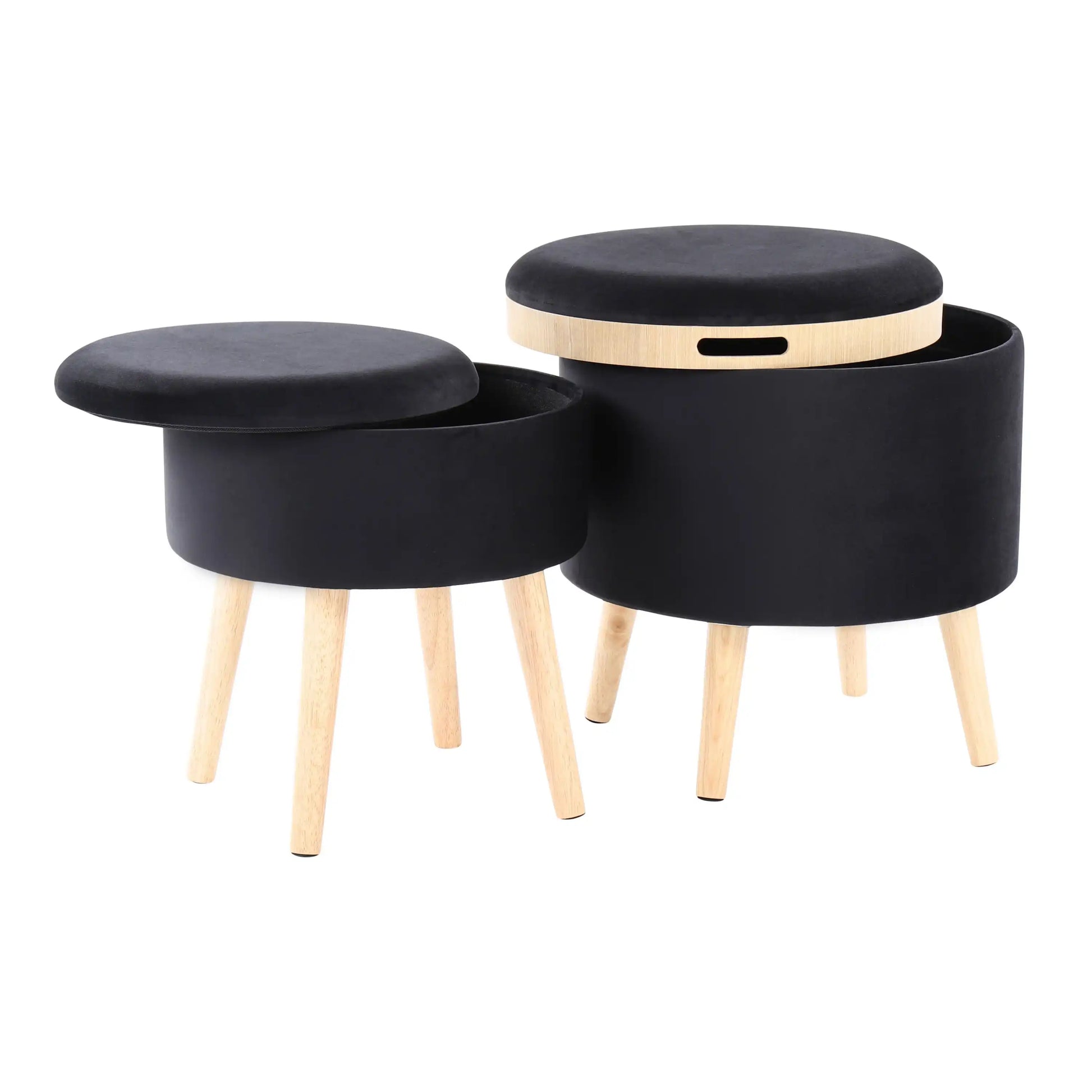 Tray - Contemporary Storage Ottoman With Matching Stool - Black / Natural - Best Buy Furniture