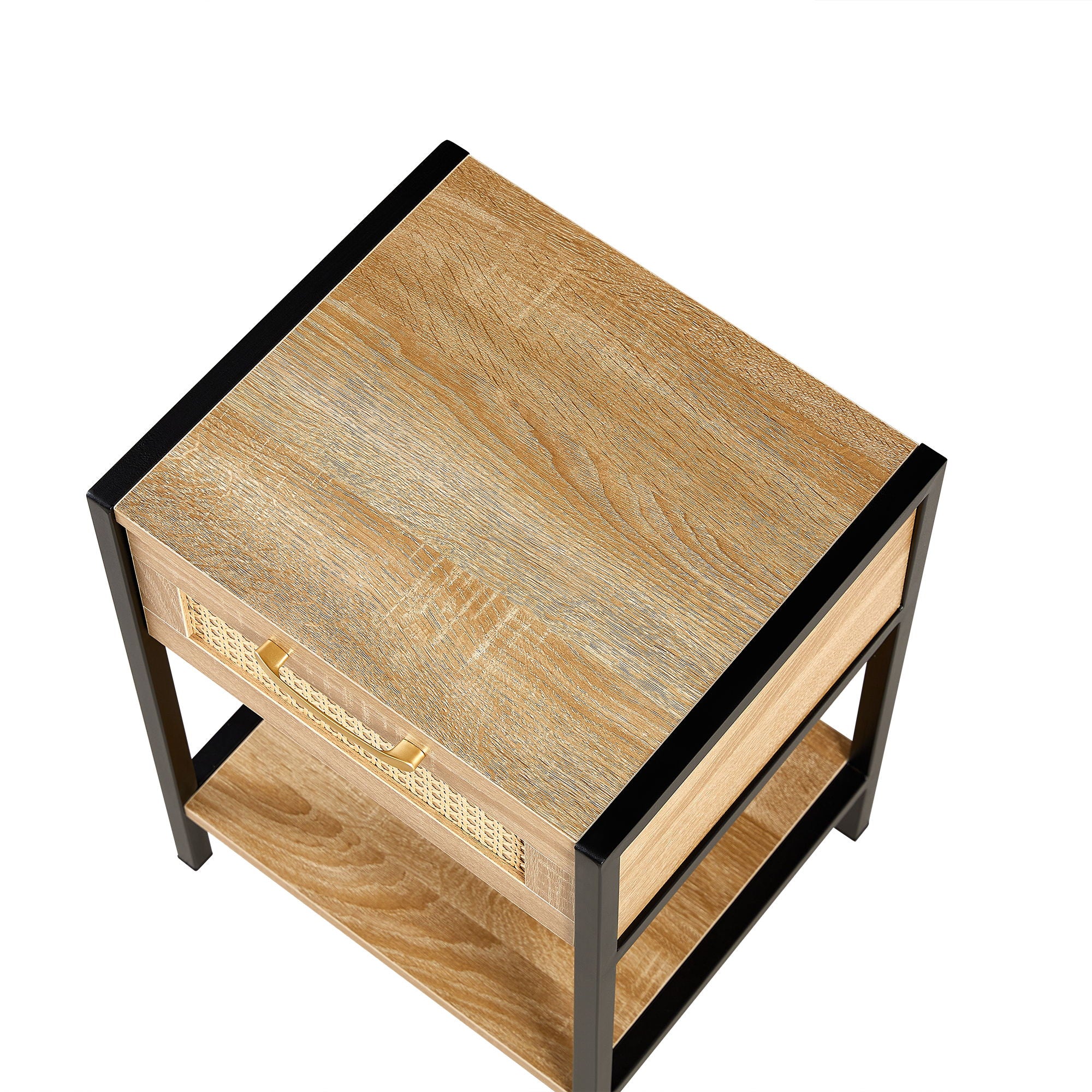 15.74" Rattan End Table With Drawer, Modern Nightstand, Metal Legs, Side Table For Living Room, Bedroom