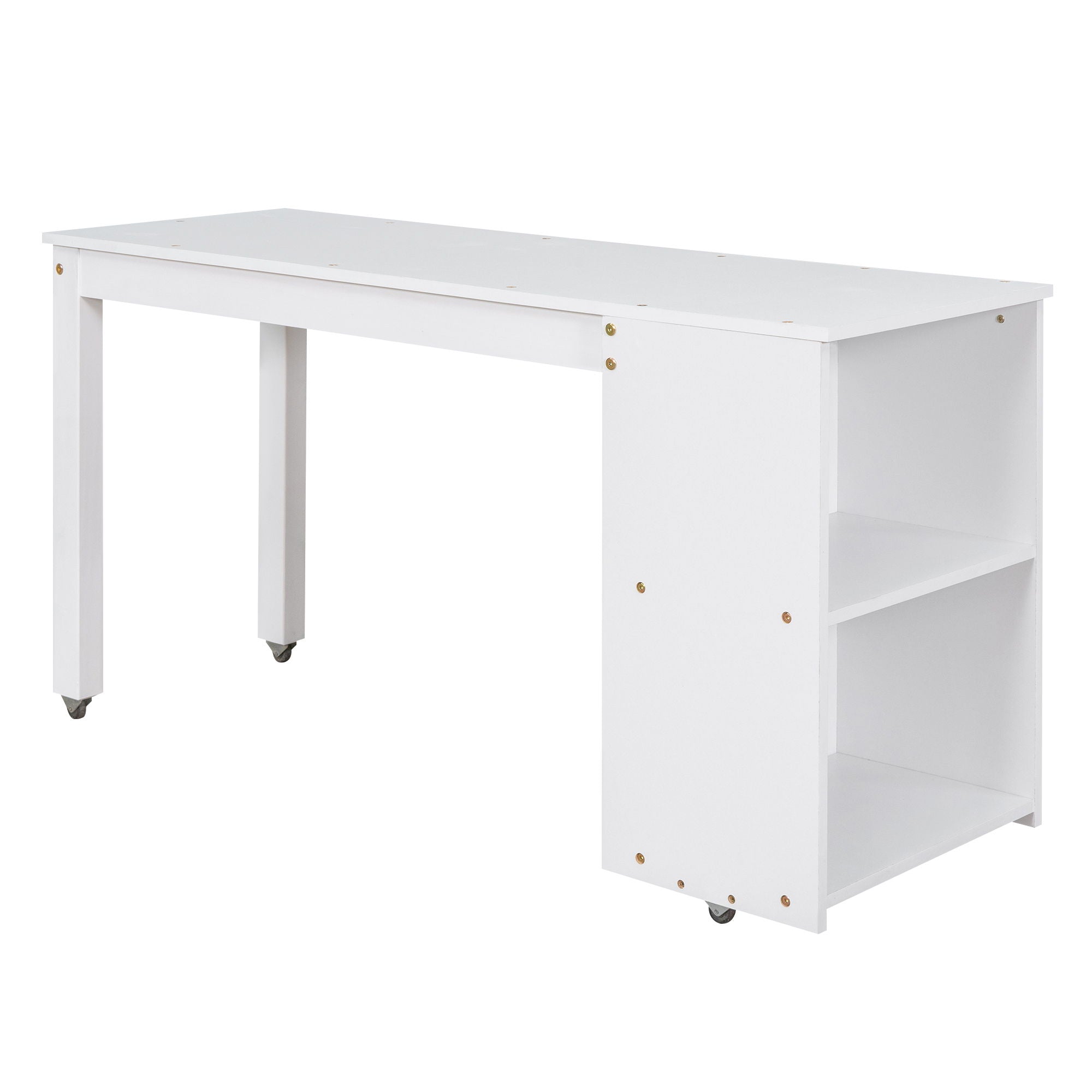 Loft Low Study Bed With Cabinet, Shelves And Rolling Portable Desk, Multiple Functions