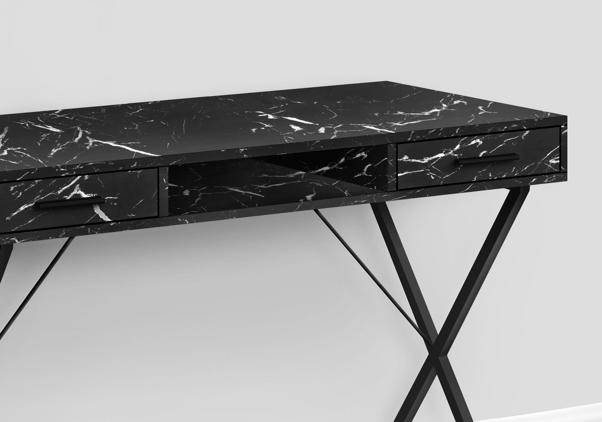 Computer Desk, Home Office, Laptop, Left, Right Set-Up, Storage Drawers, Work, Marble Look Laminate, Contemporary, Modern - Black - Best Buy Furniture