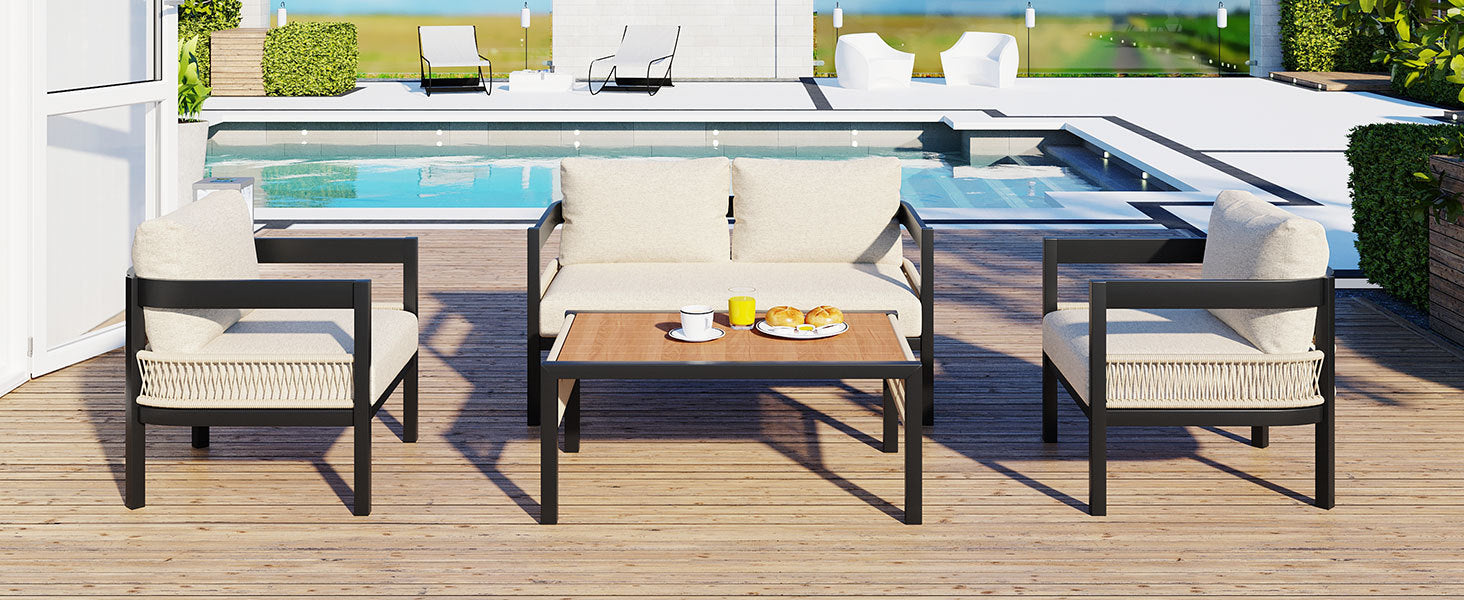 U_Style Multi-Person Outdoor Iron Sofa Set with Rattan Decoration