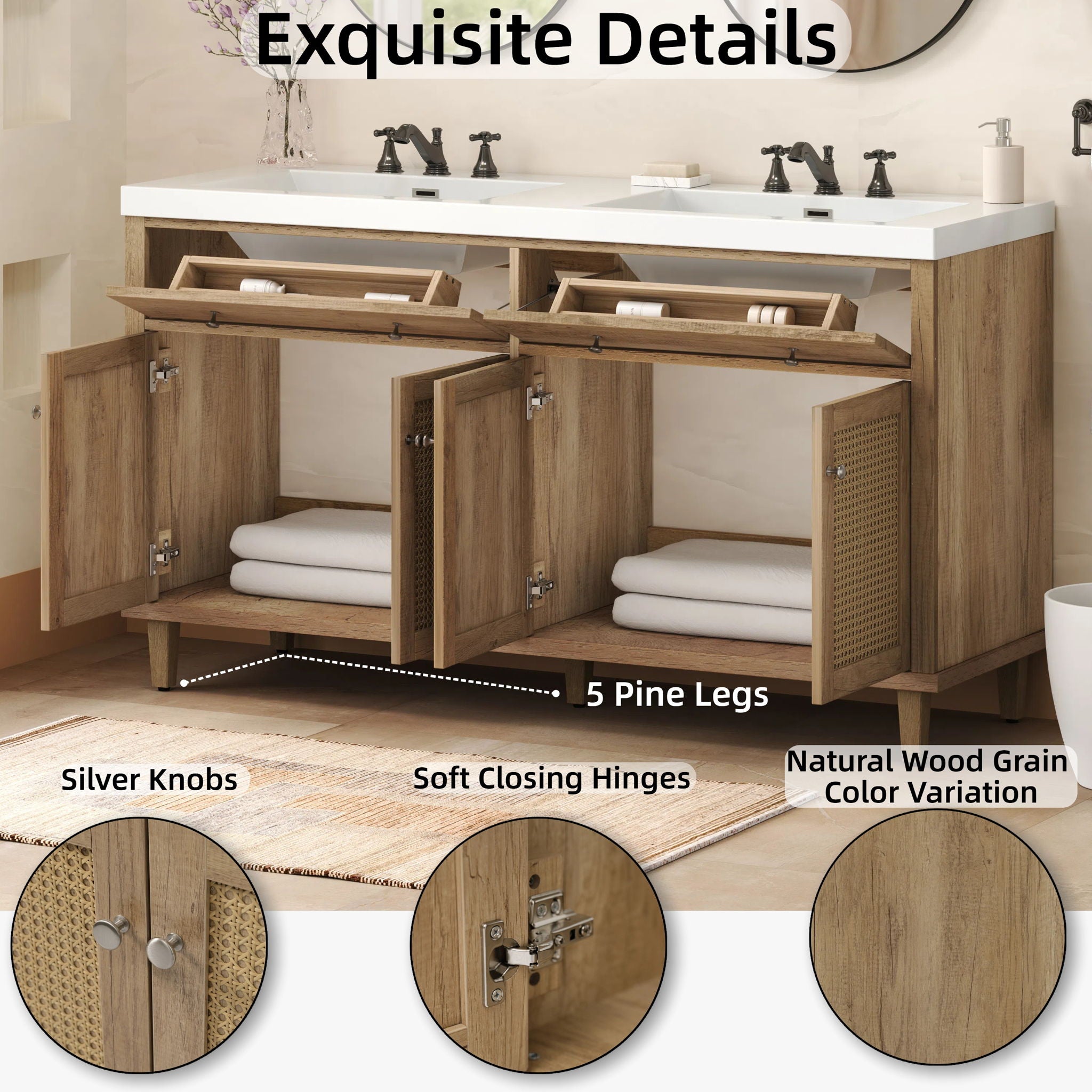 Bathroom Vanity With Double Sink, Large Storage Space