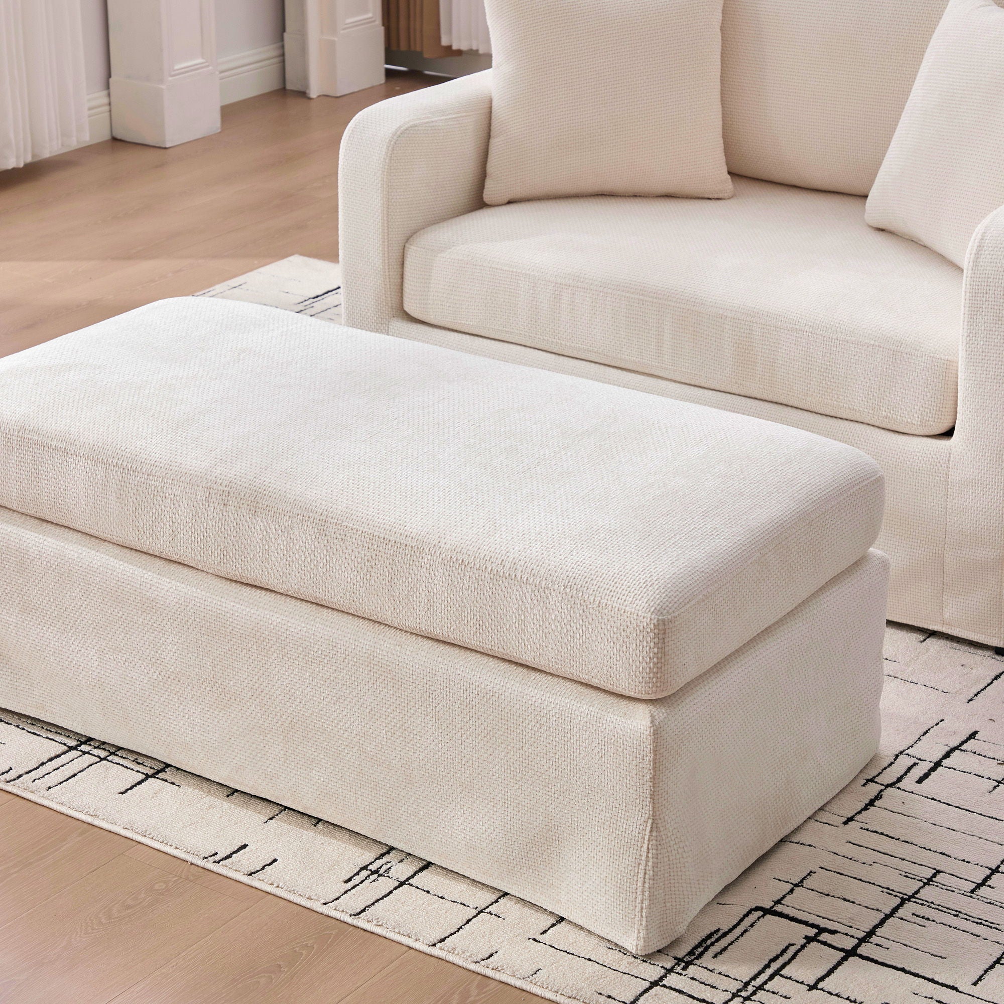 Accent Chair Wide With 2 Bolster Pillows, And Matching Ottoman
